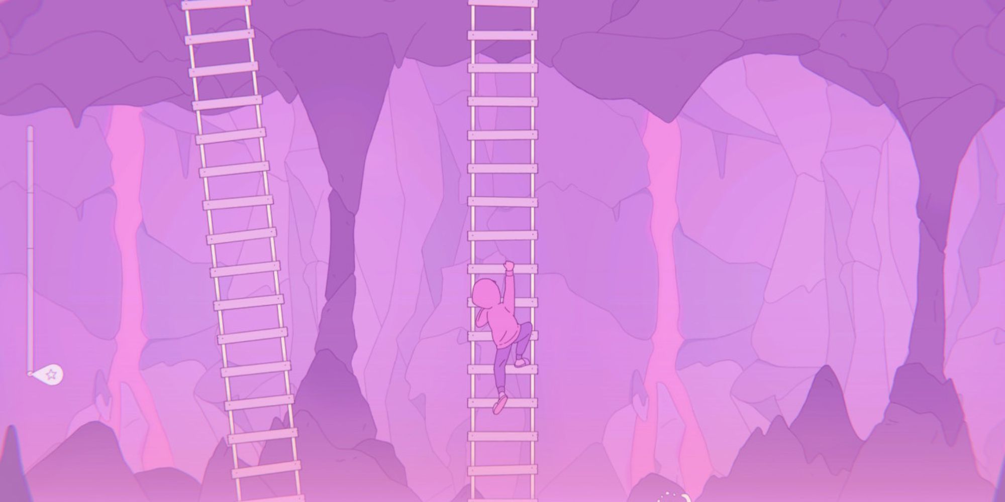 The protagonist climbs a ladder through a cave in Melatonin