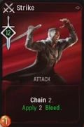 Blade jumps in with a wooden stake on the Strike card from Marvel's Midnight Suns.