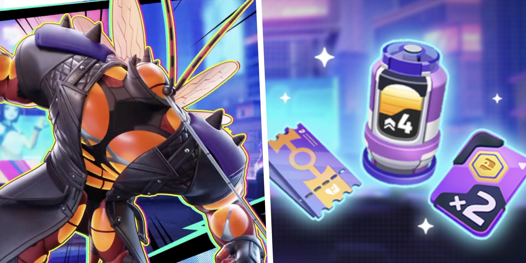 Image of Dark Hero Style: Buzzwole split with an image of Aeos Tickets, an Energy Tank, and a Coin Boost Card
