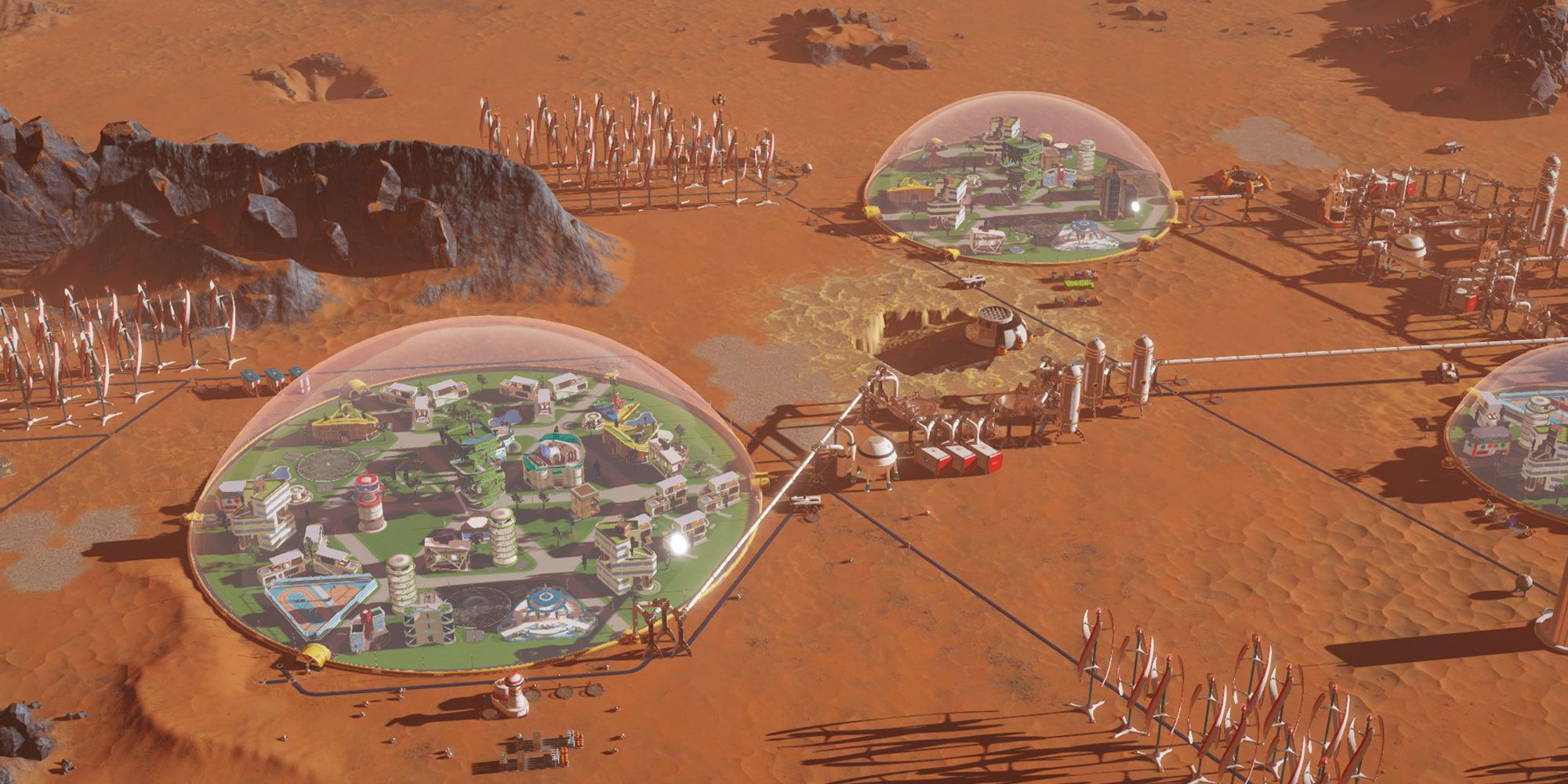 Several habitable domes on the surface of the planet in Surviving Mars