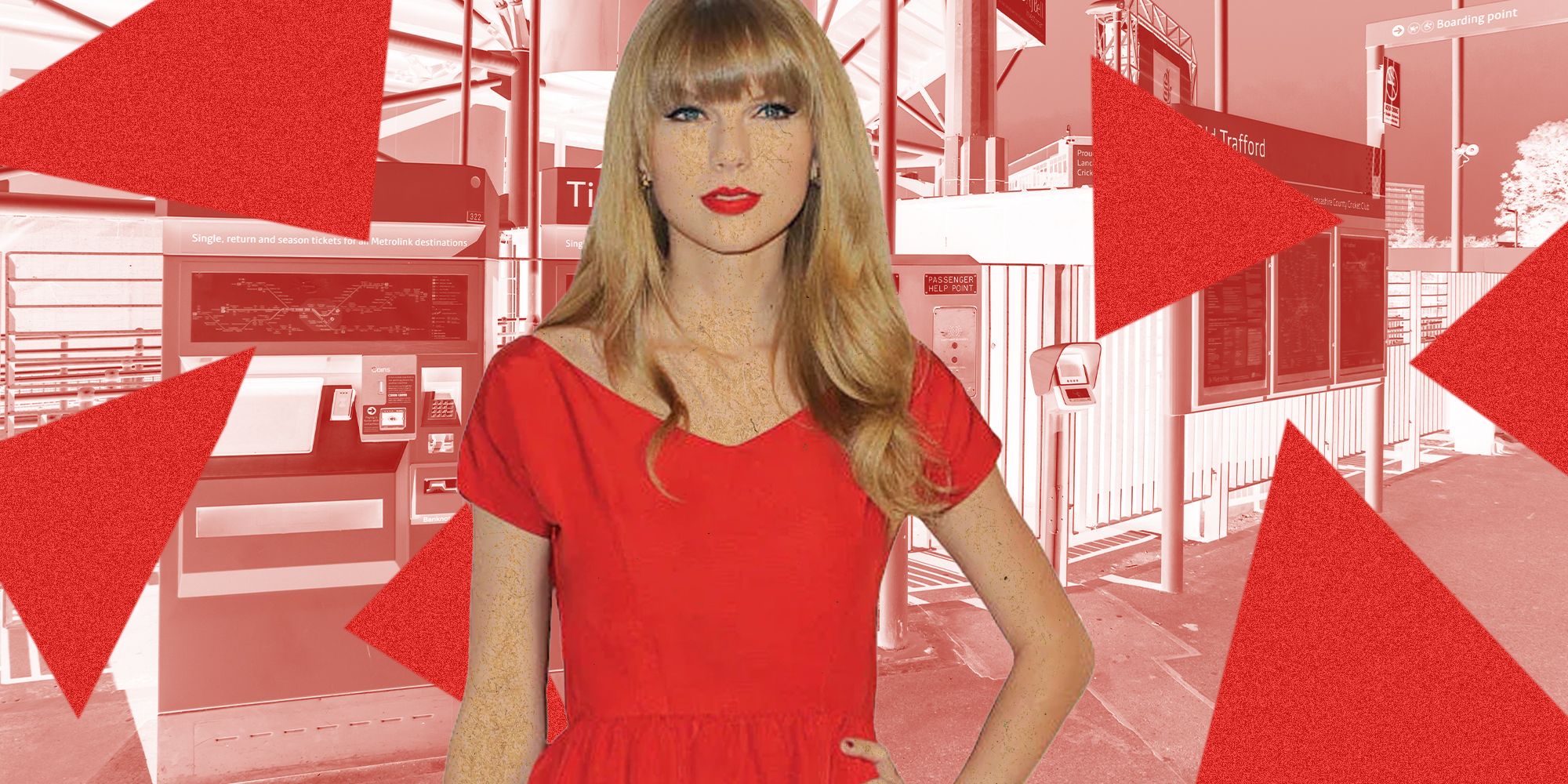 Taylor Swift cutout outside of the Metrolink depot