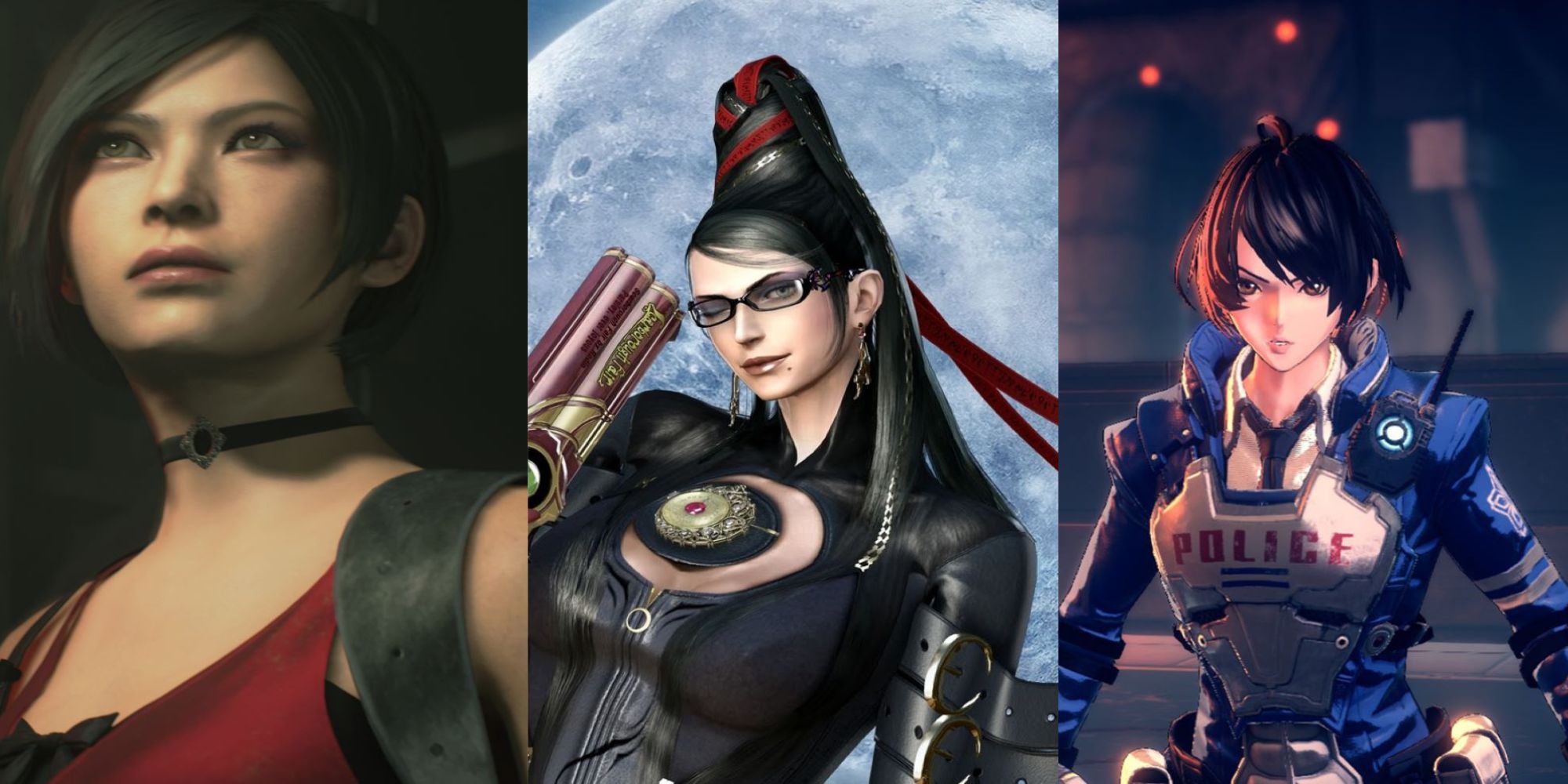 A collage featuring Ada Wong, Bayonetta, and the Astral Chain female protagonist.