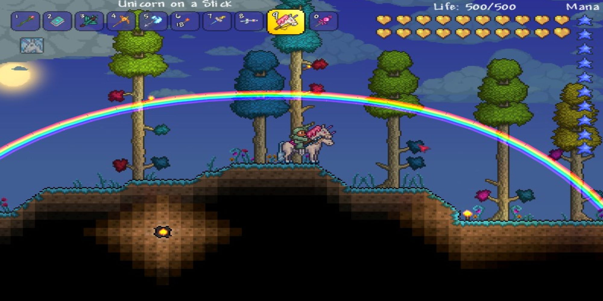 Terraria Unicorn With Rainbow Overhead