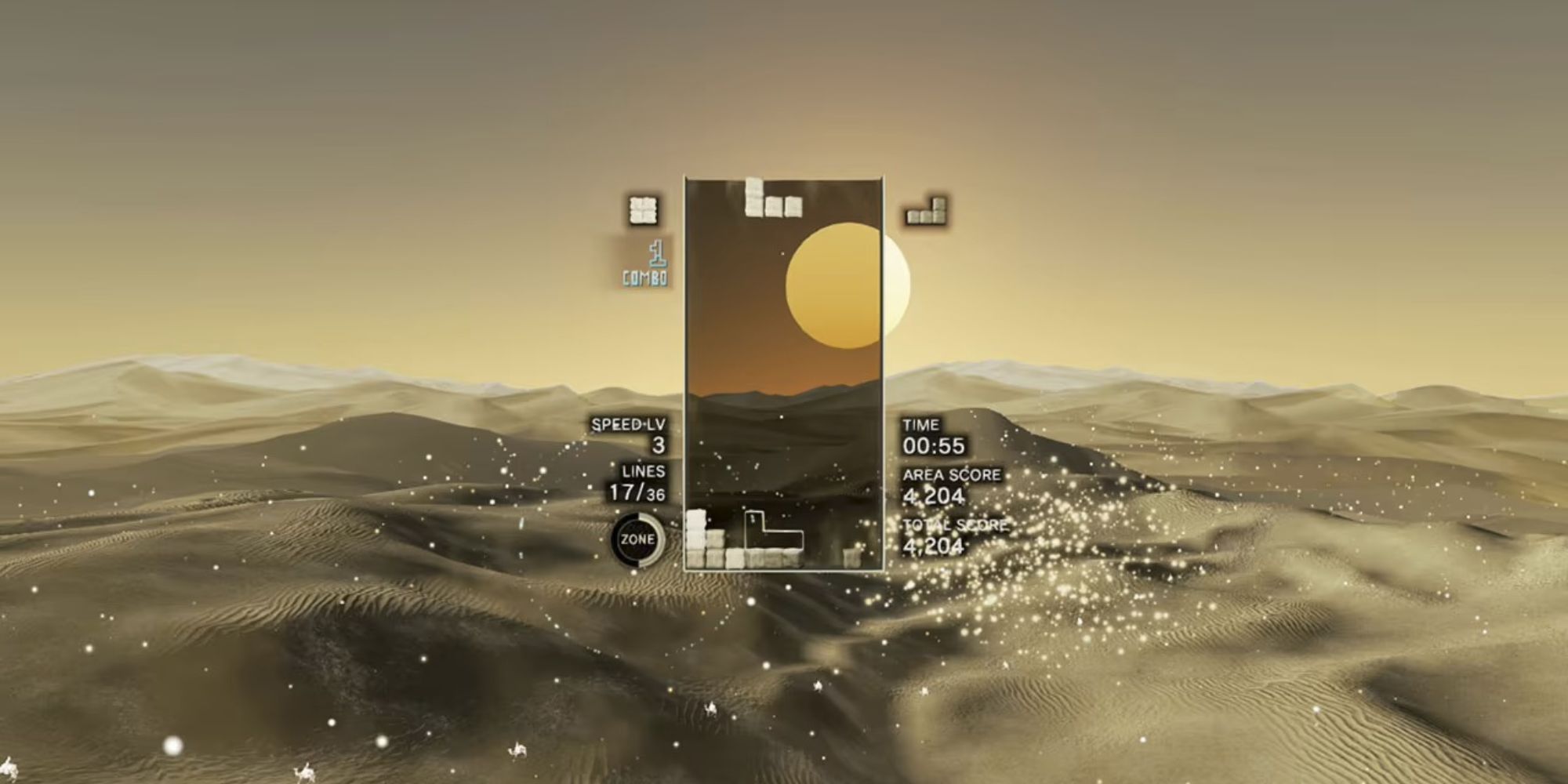 A Tetris board hovers over a desert
