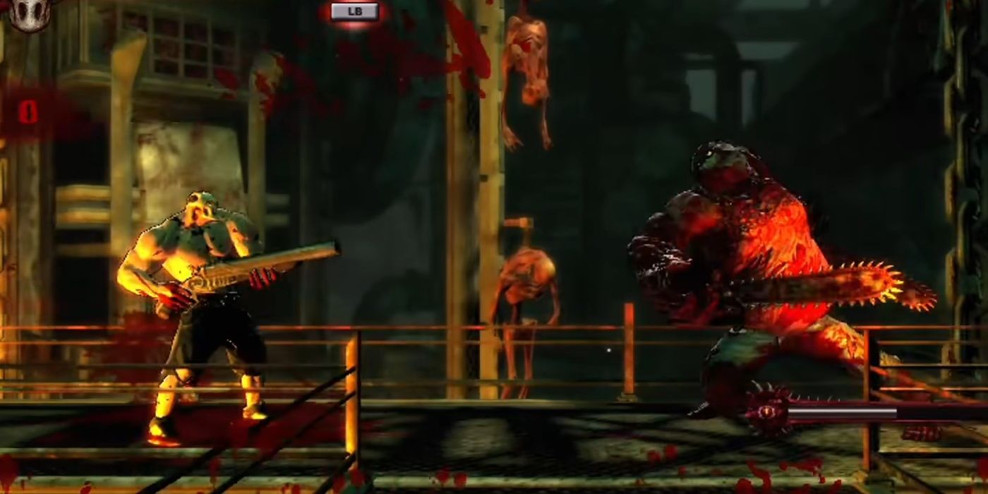 The 2D boss fight with Biggy Man from the 2010 Splatterhouse.