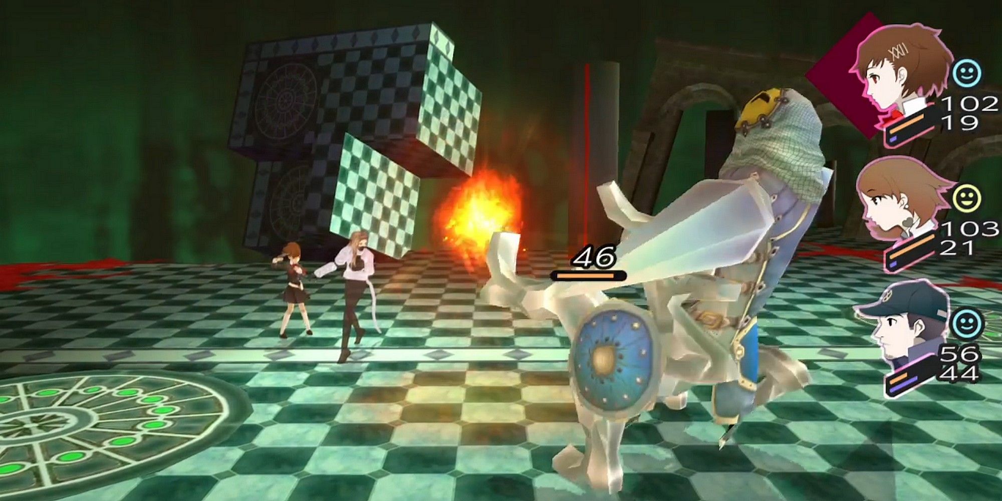 the female protagonist attacking rampage hand with nekomata in persona 3 portable