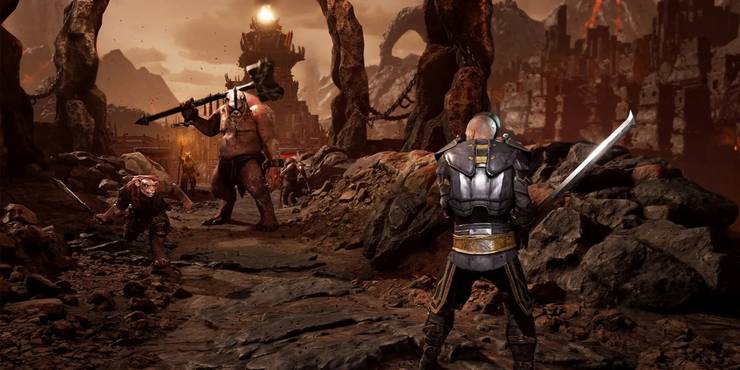 The Last Oricru's main character holds a longsword while facing off against rat-like enemies.
