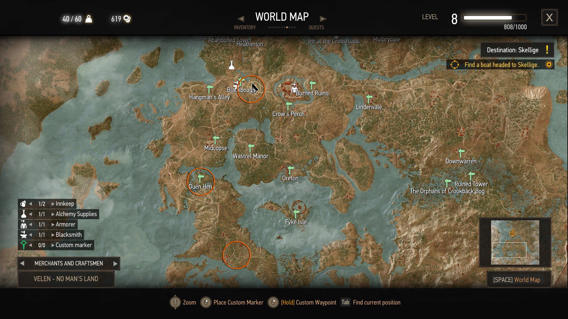 An annotateed map showing the three locations that Defender of the Faith takes you through.