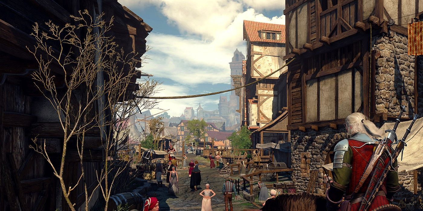 Novigrad at street level in The Witcher 3