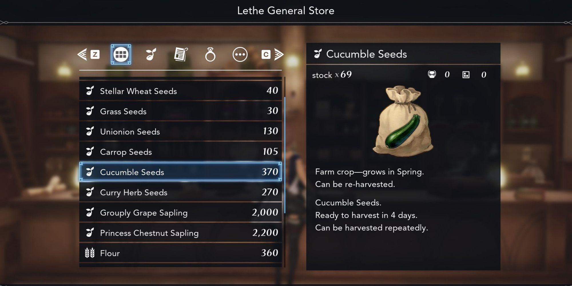 Harvestella - Buying Cucumber Seeds At The Lethe General Store