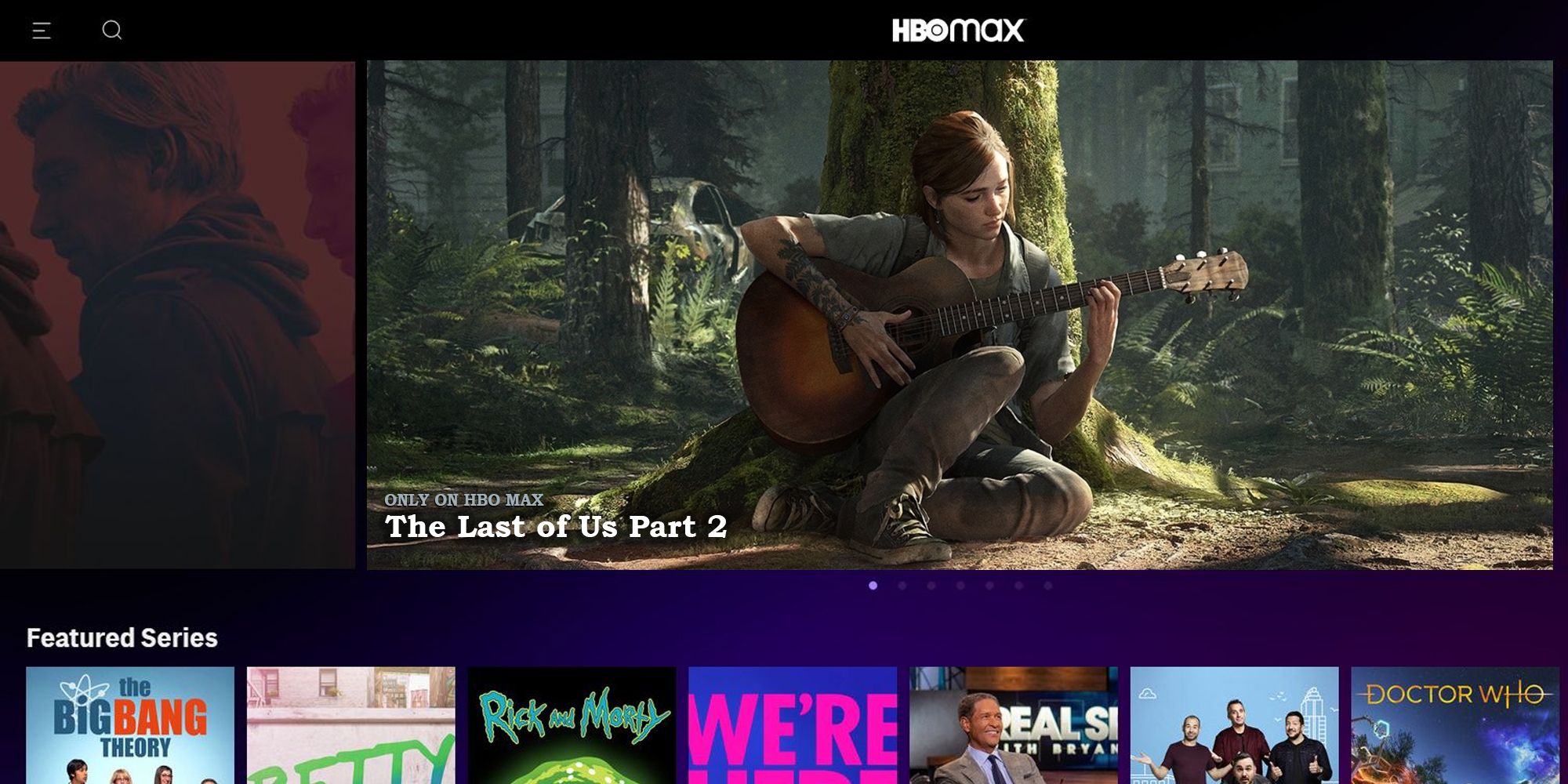 TLOU2 tile on the HBO Max home page