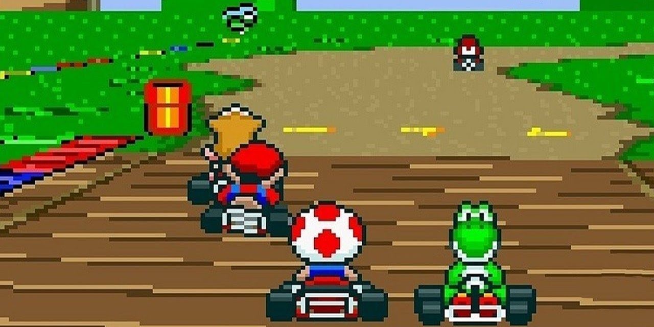 Toad Racing in Super Mario Kart