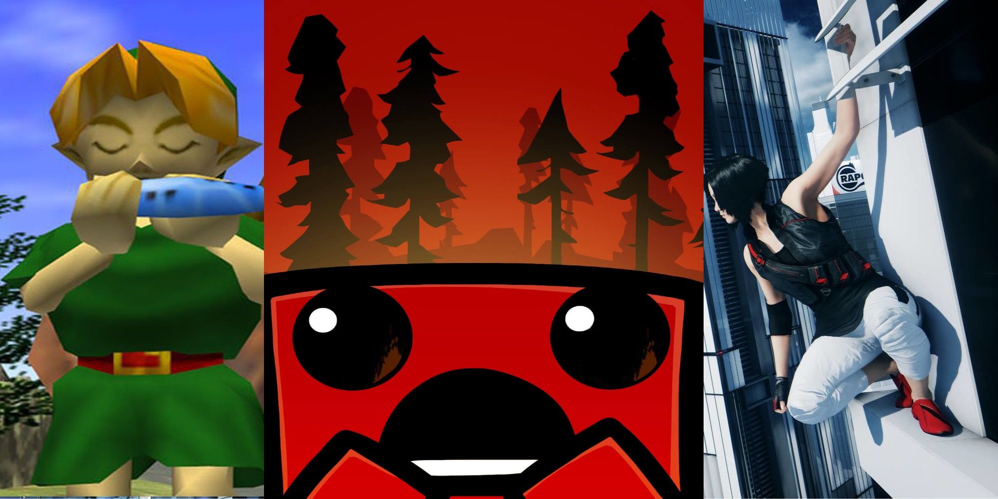 legend of zelda ocarina of time, super meat boy, and mirror's edge merged together