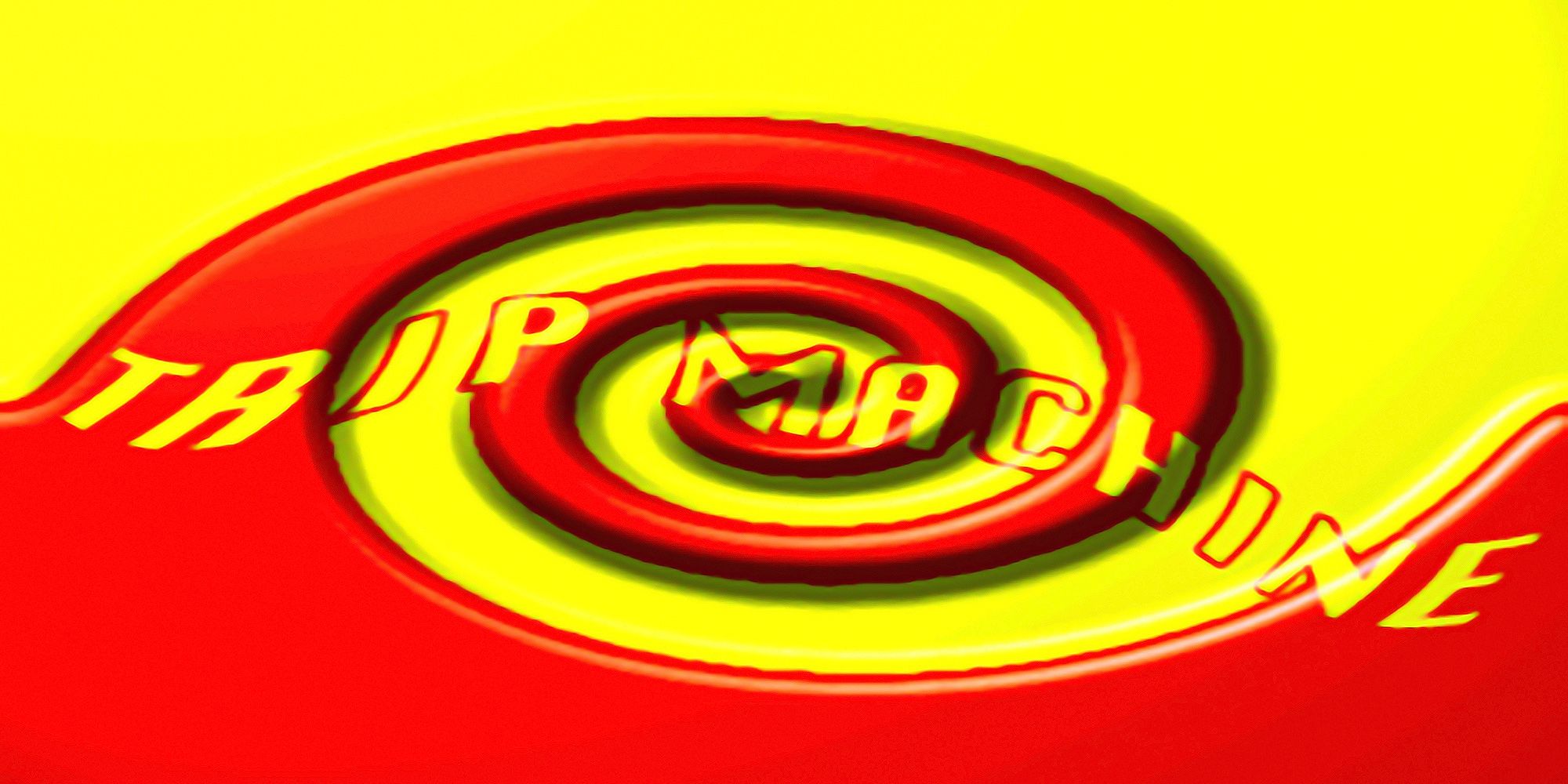 A trippy yellow and red background represents the track, Trip Machine, from the original Dance Dance Revolution.