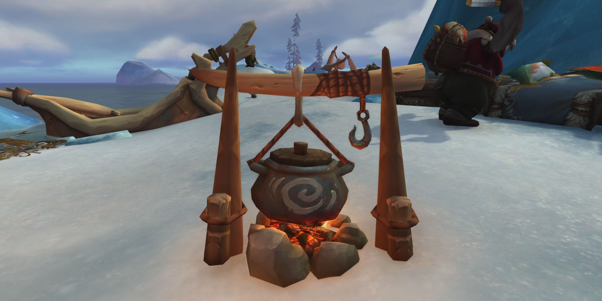 Tuskarr Traveling Soup Pot placed on top of snow in the Azure Span