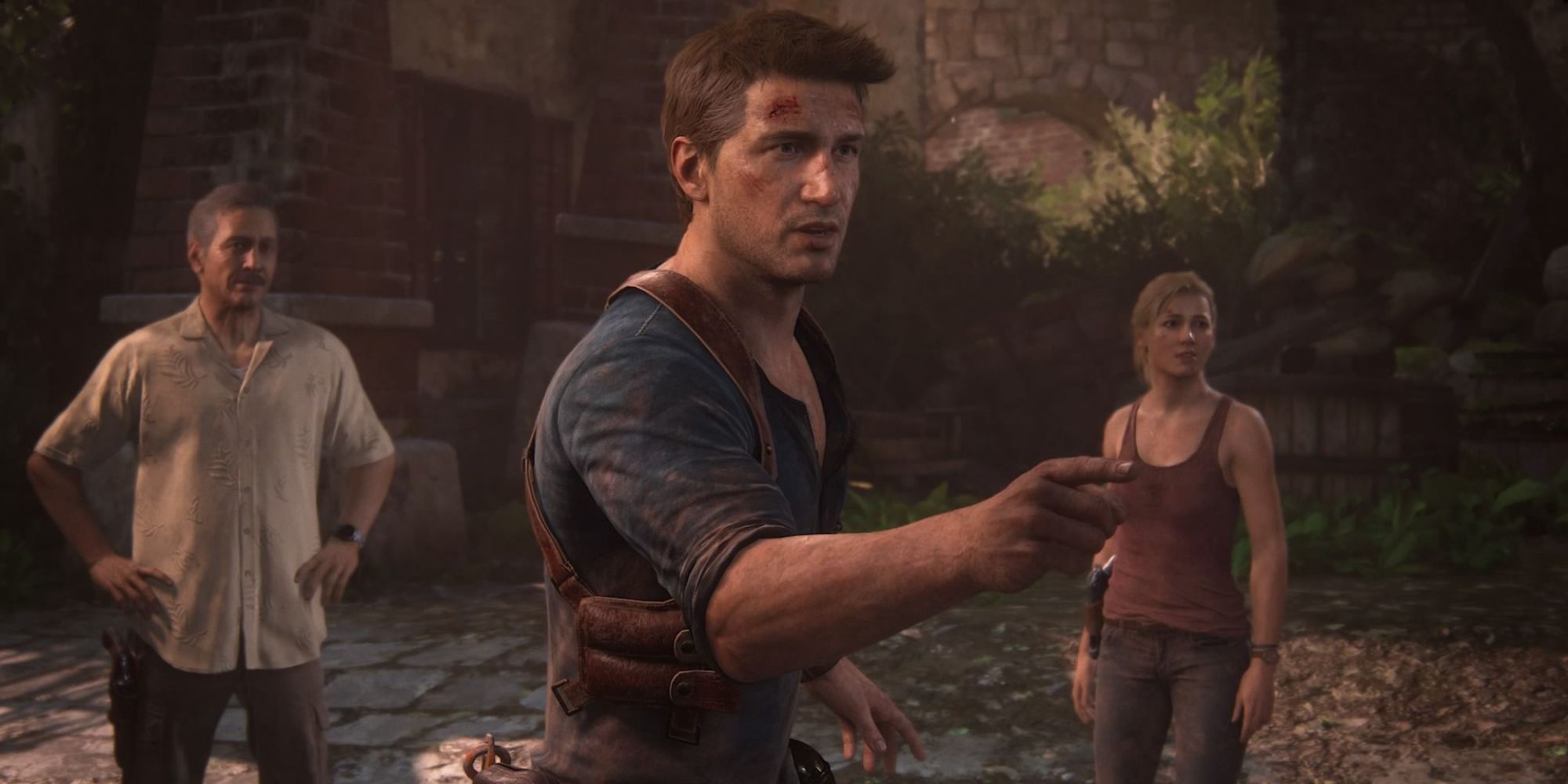 Uncharted 4 Screenshot of Nate, Elena and Sully.