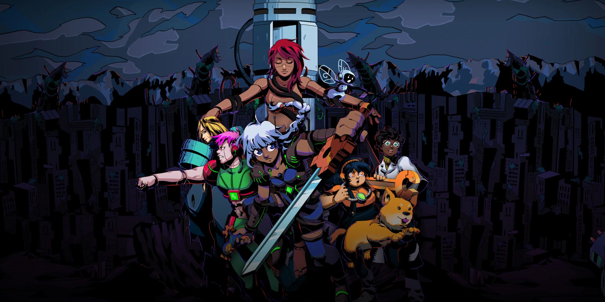 Key Art for Unsighted, showcasing the game's cast of characters.