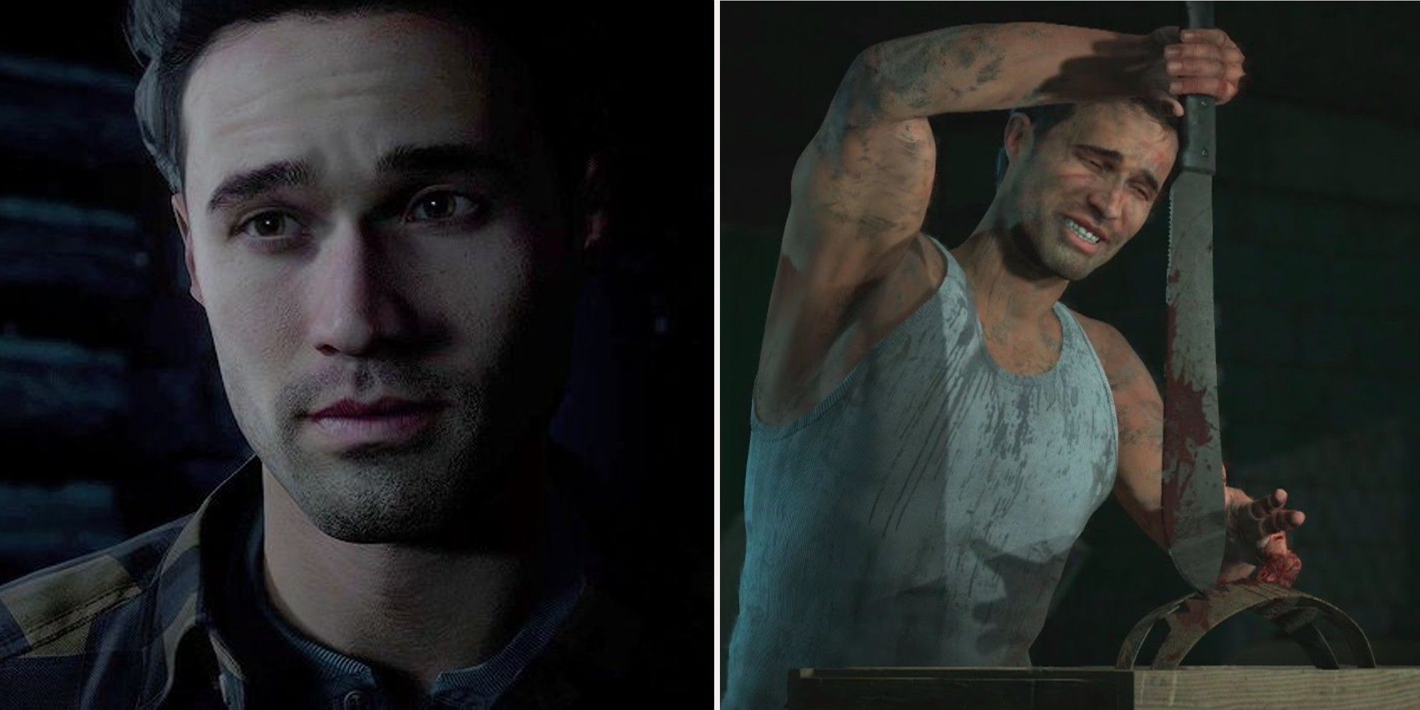 Until Dawn Michael Monroe - Early game and late game (with his finger stuck in a bear trap)