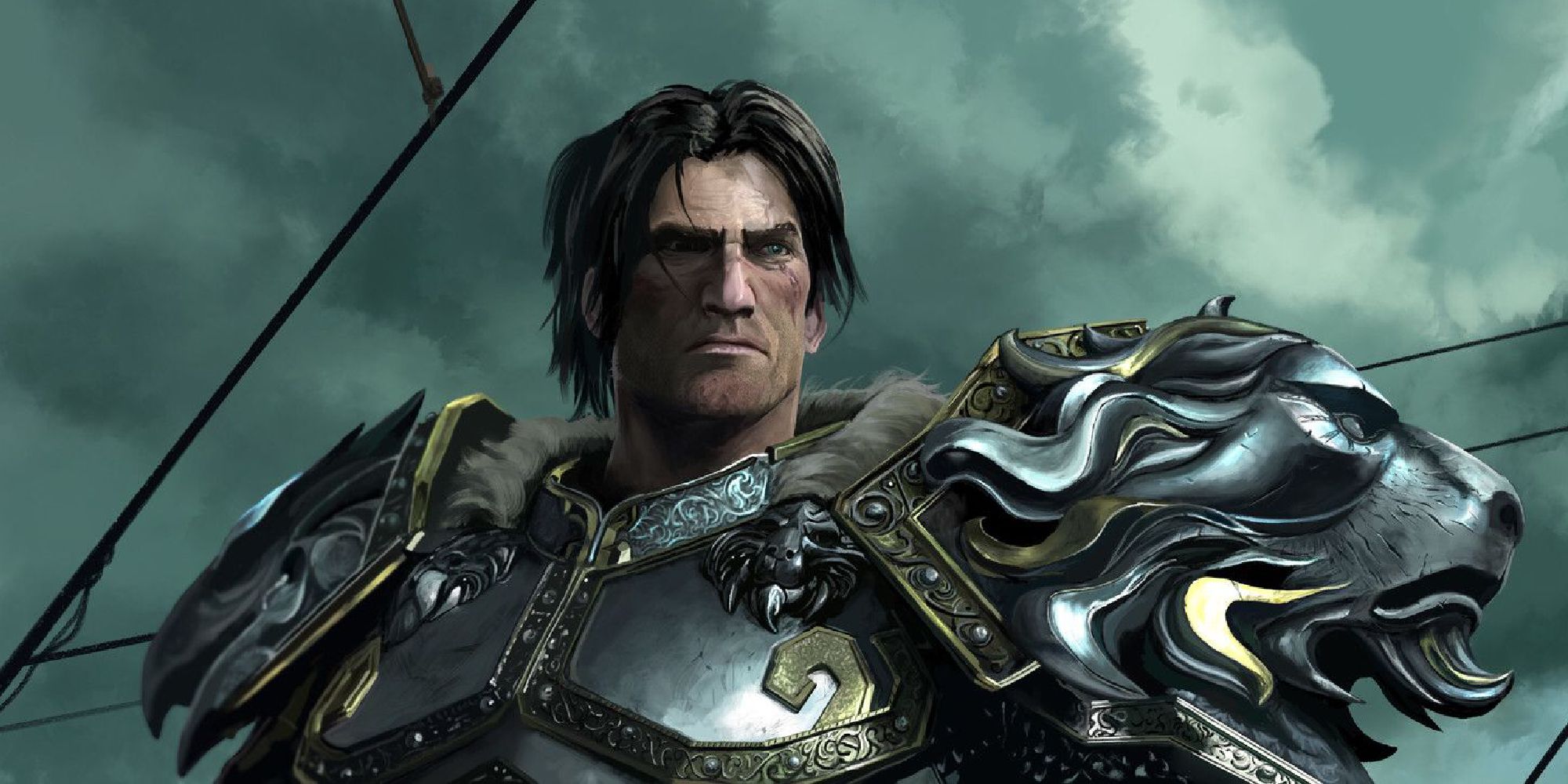 Varian Wrynn from wow against a storm