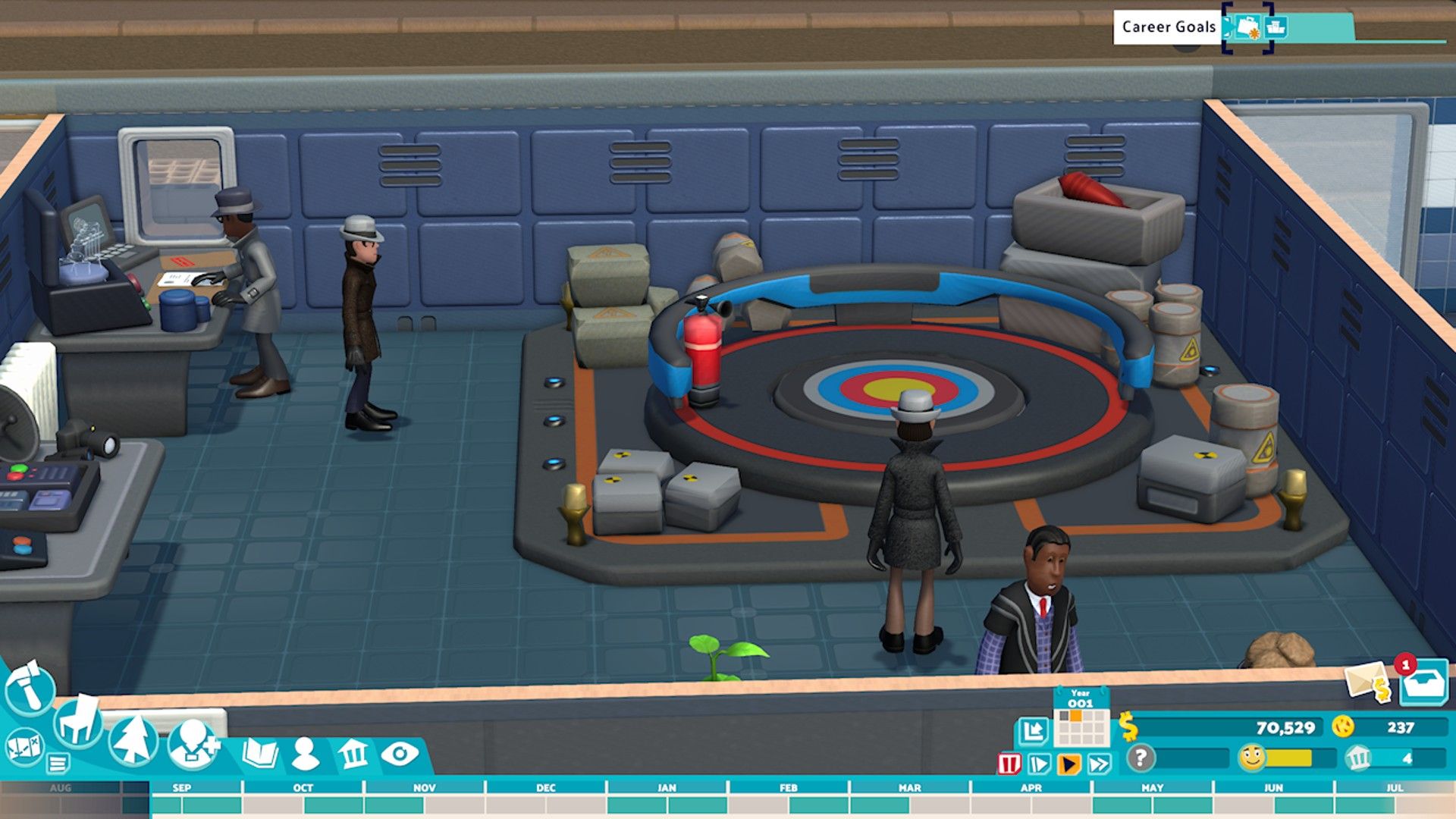 Spy students during a lesson in the gadgets room in Two Point Campus