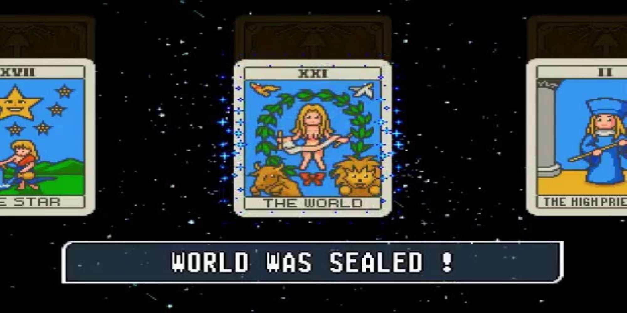 The World tarot card becomes sealed in Puzzle Bobble 4's single-player story mode.