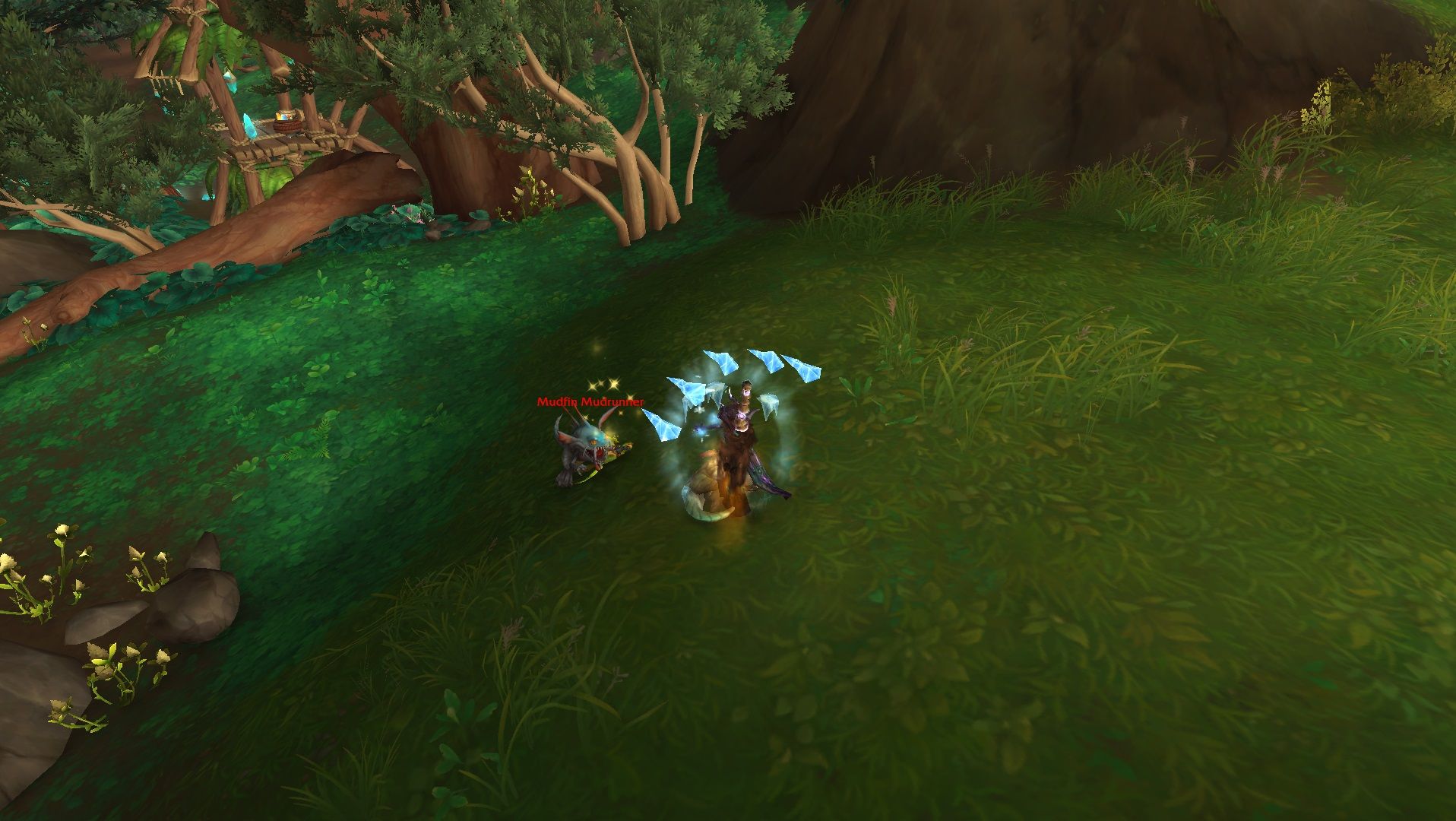 A frost mage fighting a murloc in World of Warcraft: Dragonflight.