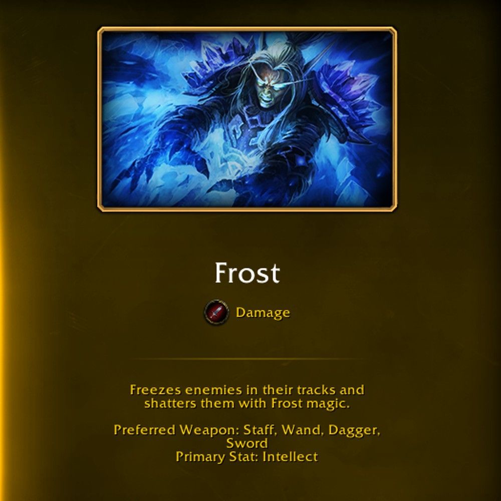 The overview screen of frost mage when you're picking a mage specialization in World of Warcraft.