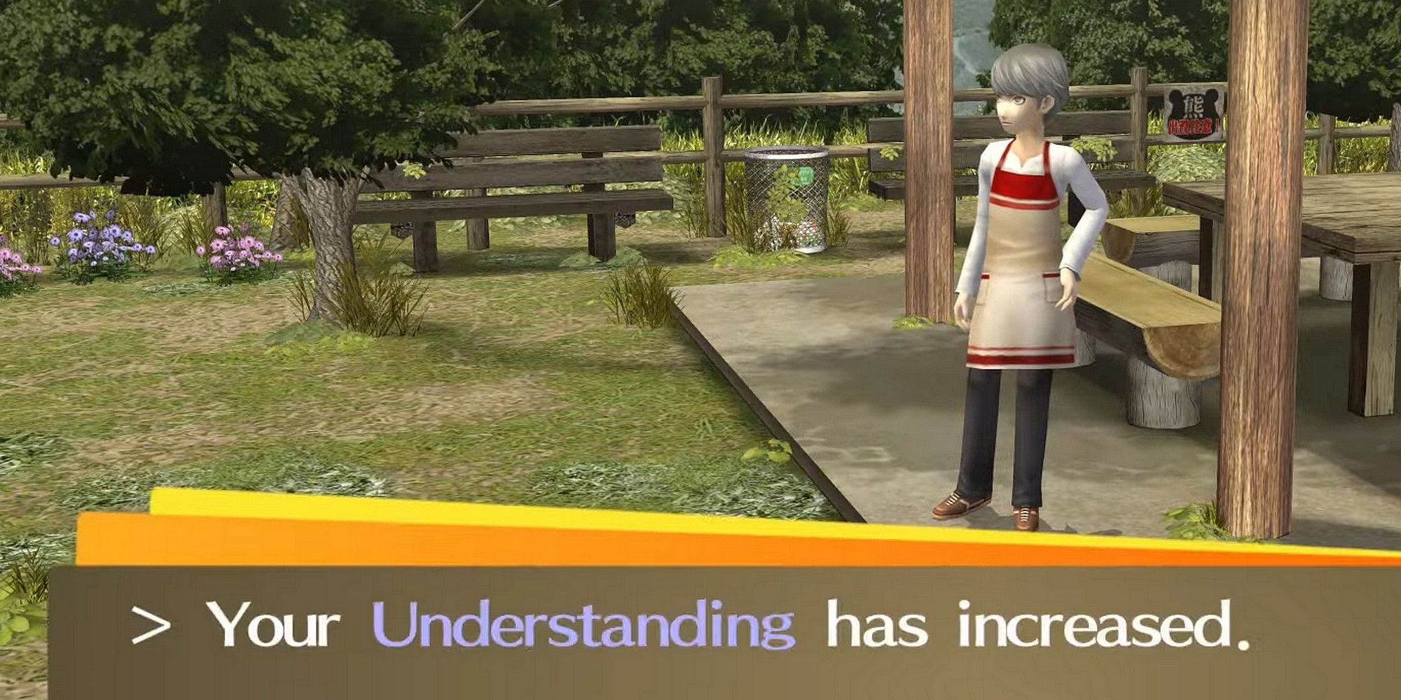 Yu at the daycare job in Persona 4 Golden boosting his Understanding