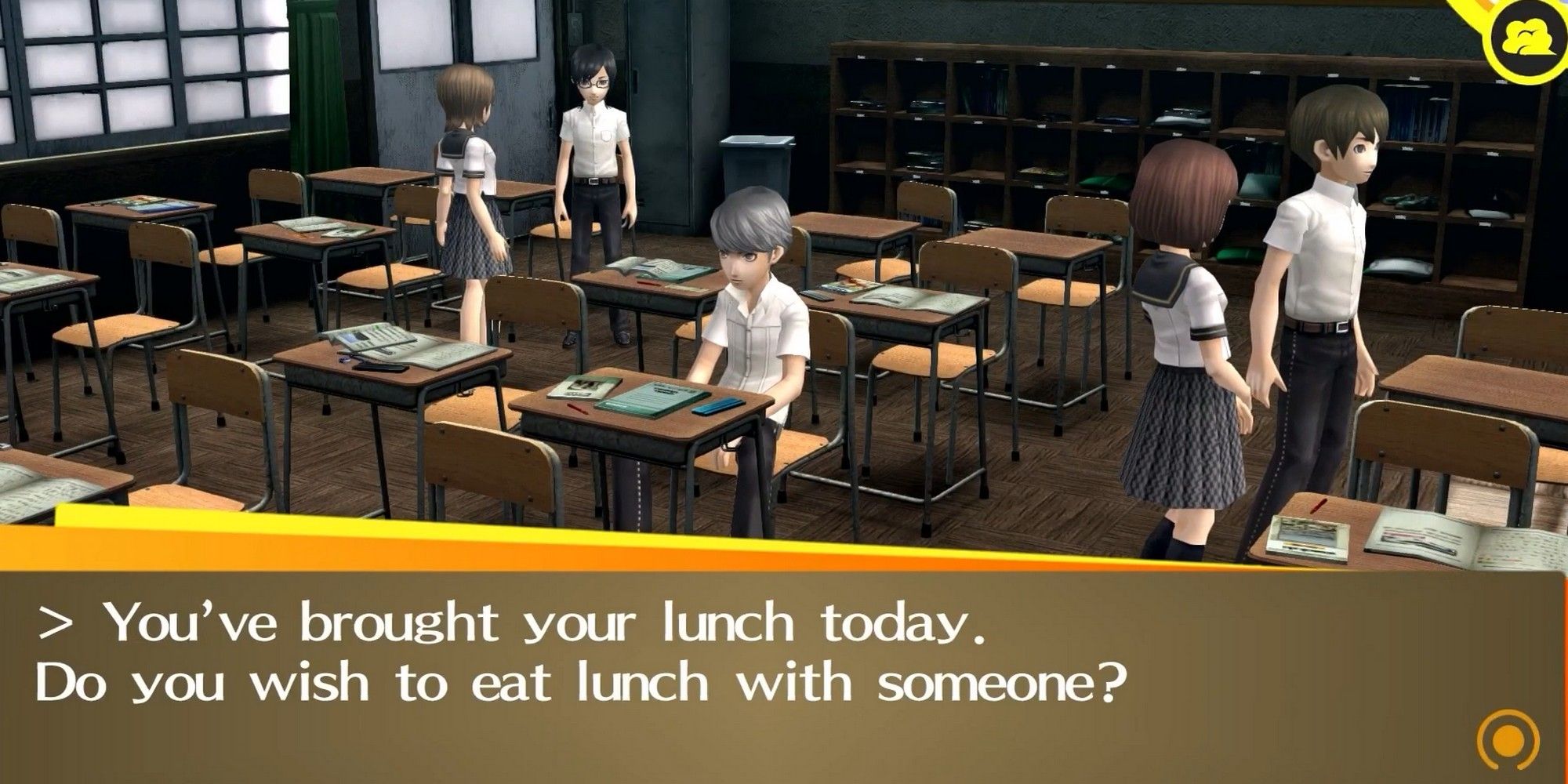 Yu in his classroom about to choose a lunch partner in Persona 4 Golden