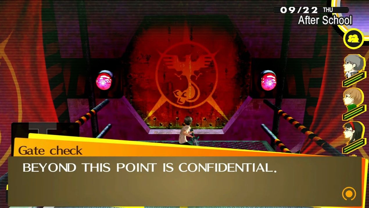 yu inspecting the locked door on b6f of the secret lab dungeon in p4g
