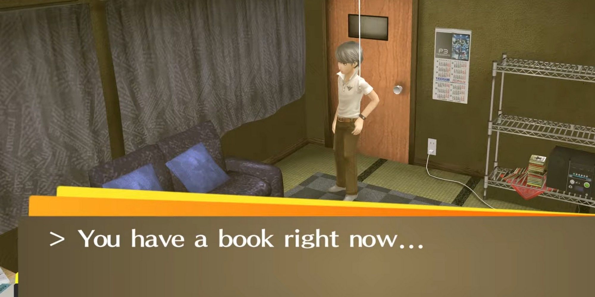 Yu with a book in his inventory in Persona 4 Golden