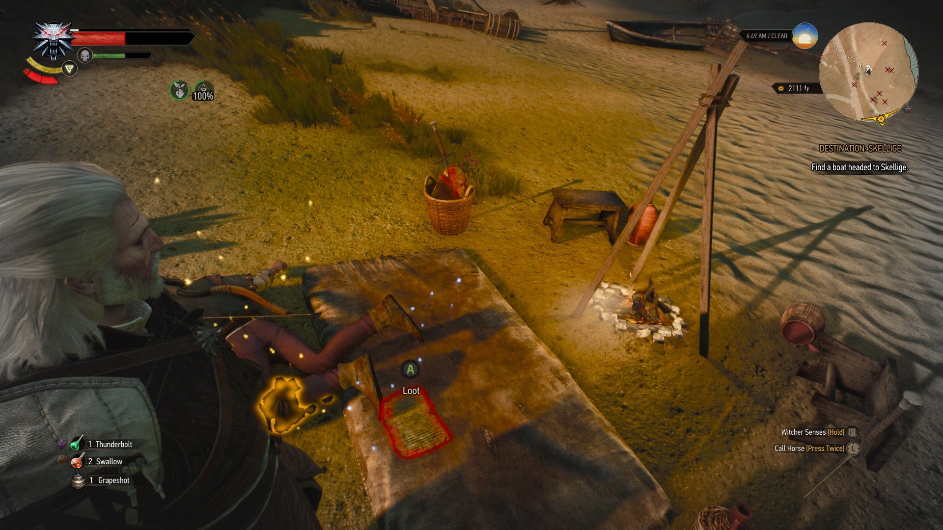 A screenshot of a note highlighted in Geralt&rsquo;s Witcher Senses needed to start the treasure hunt.