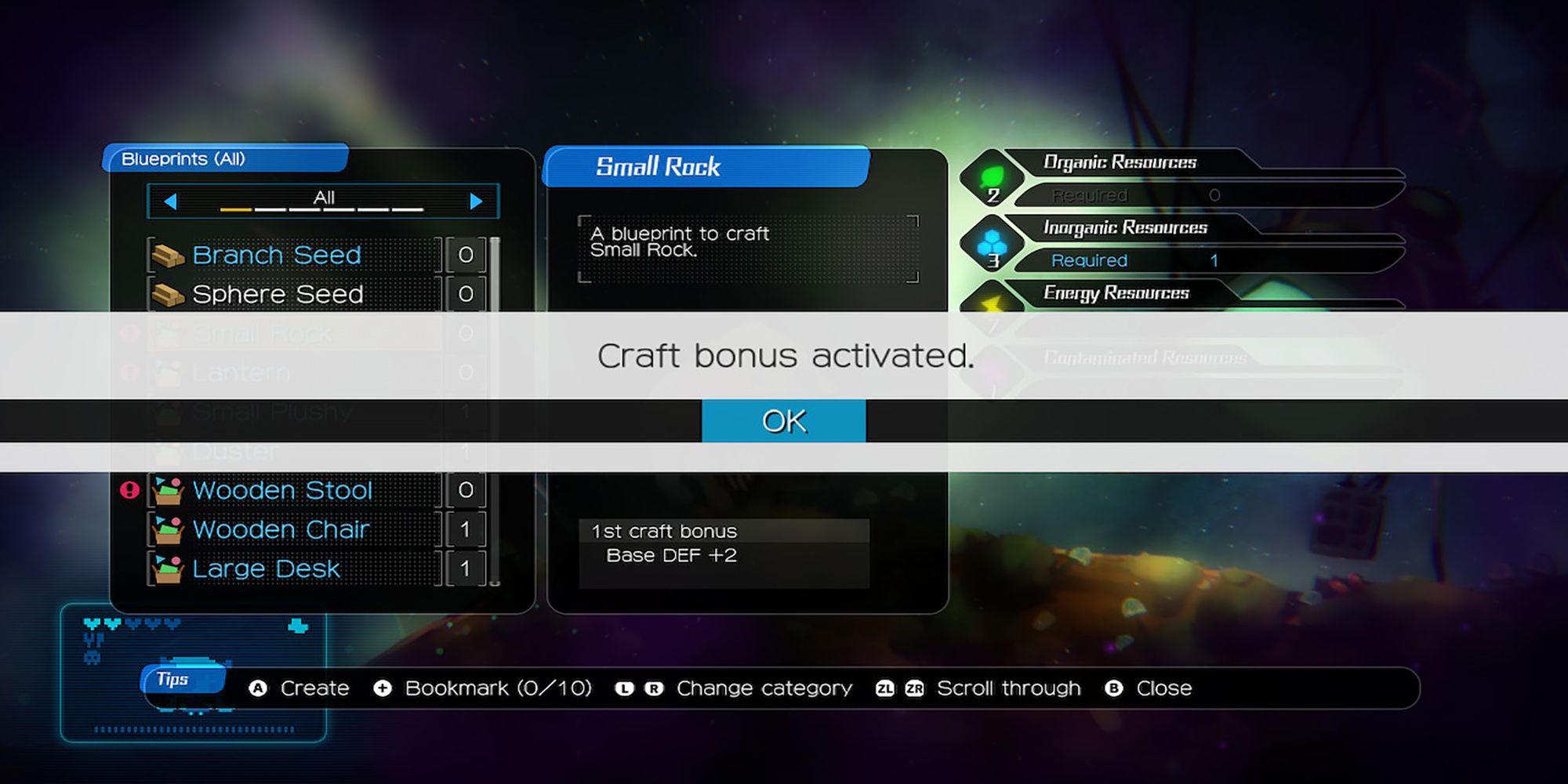 The Small Rock blueprint's craft bonus gets activated in Void Terrarium 2.