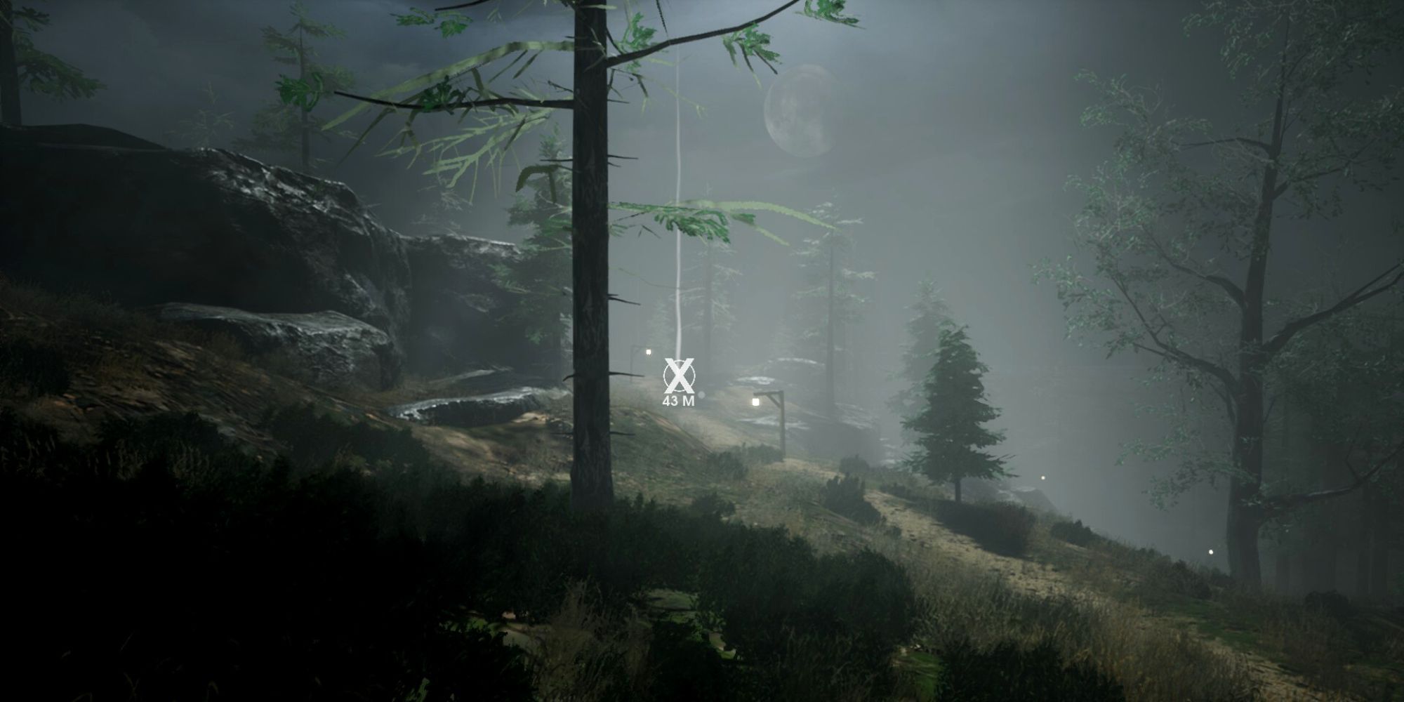 a player waypoint 43m away in the middle of the forest