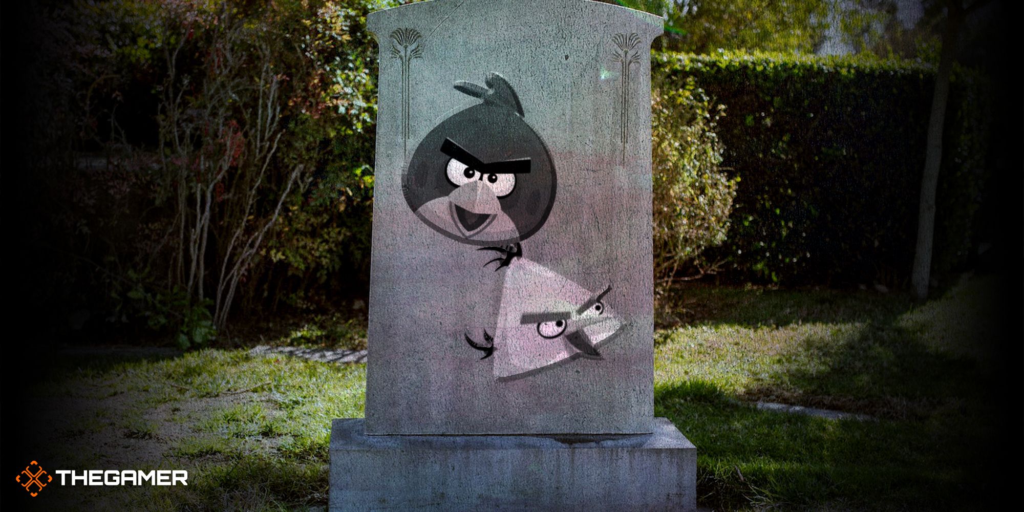 Angry Birds Red and Yellow on a gravestone