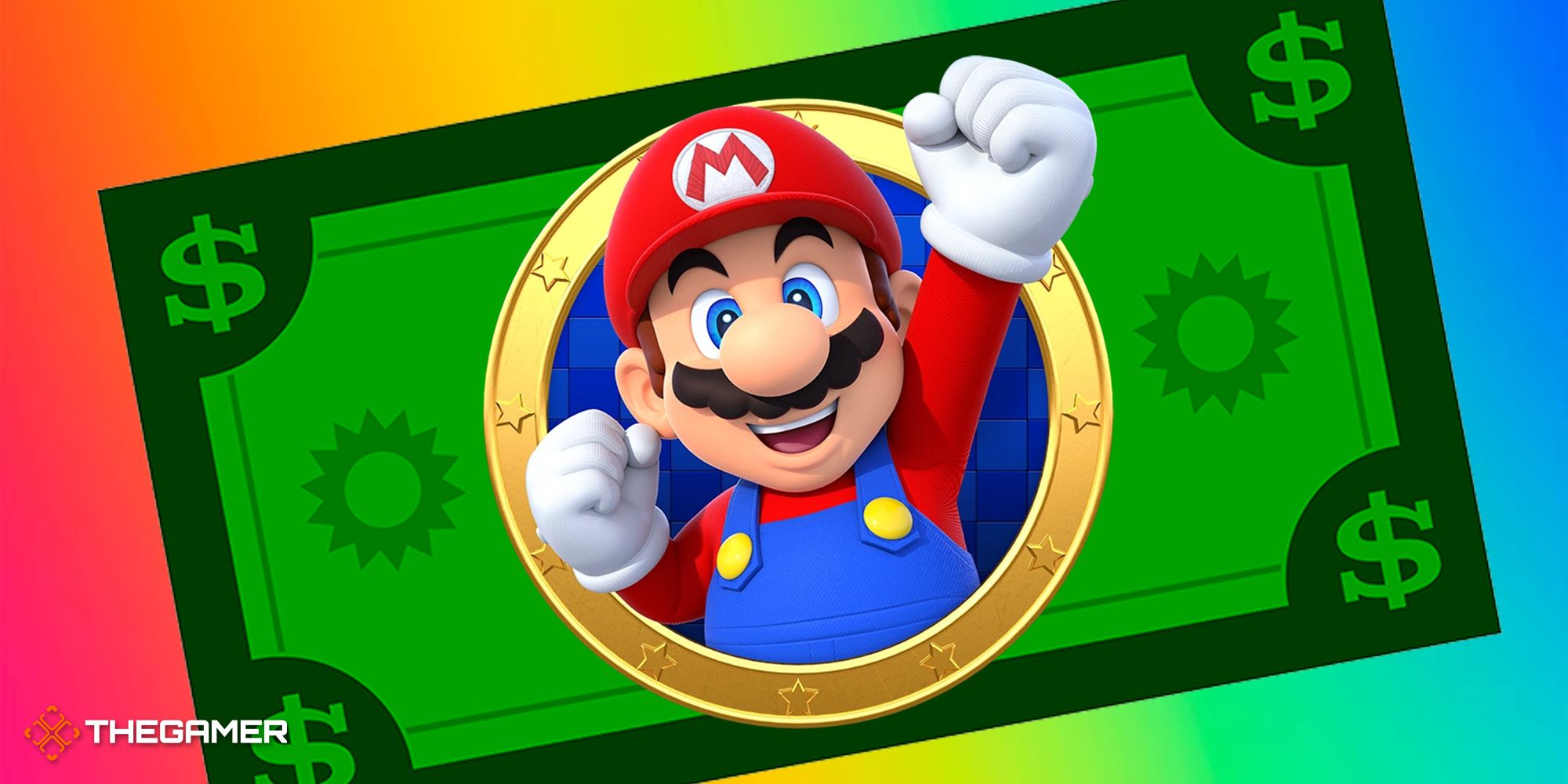 Italian plumber Mario over a dollar bill
