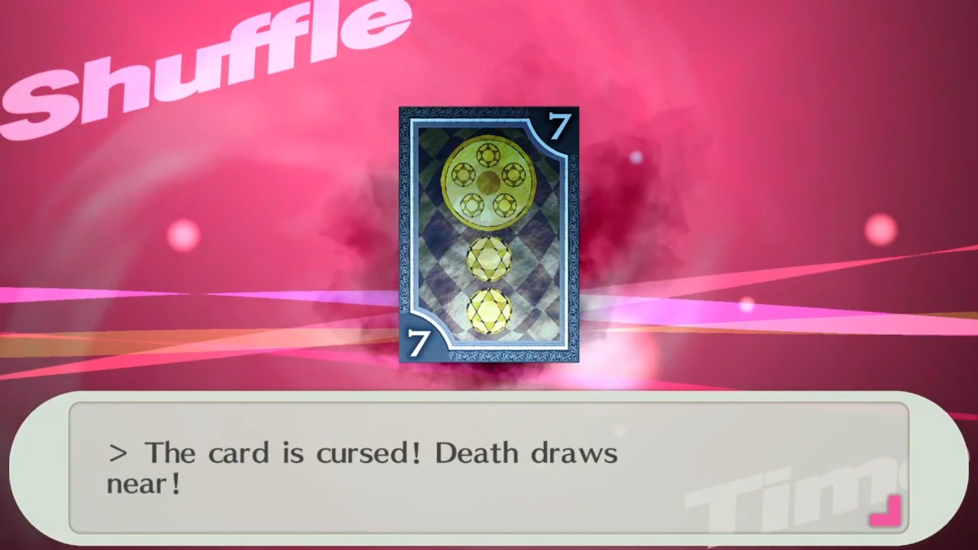 a cursed card from shuffle time warning that the reaper is coming in persona 3 portable