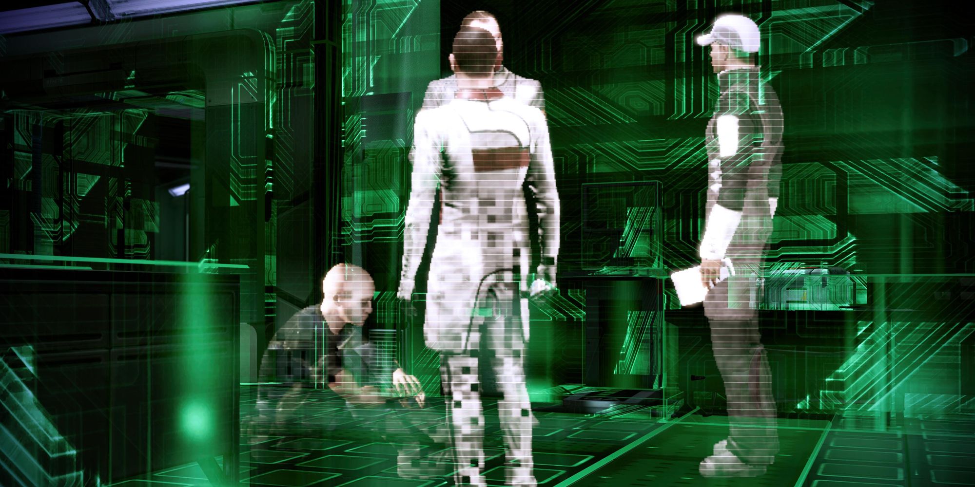A hologram of David and some other scientists in Mass Effect 2's Project Overlord content.