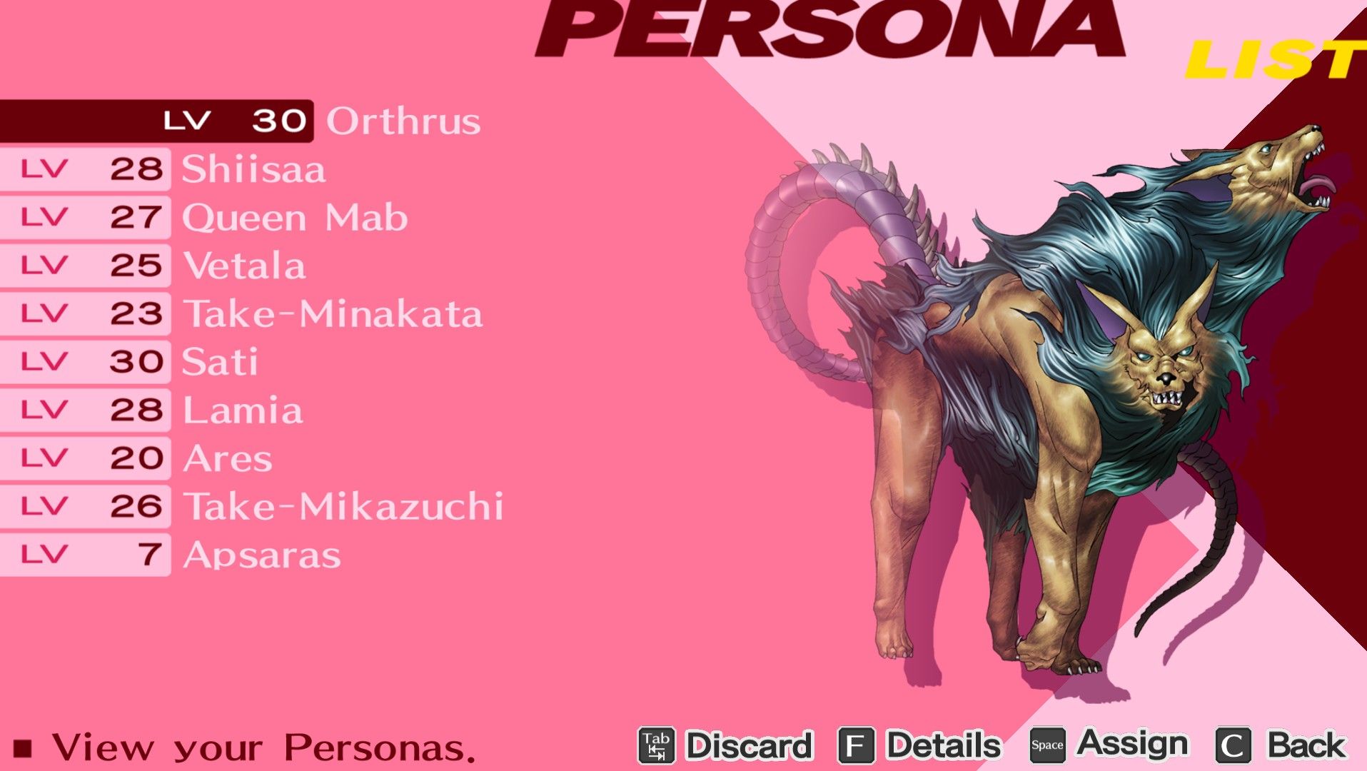 a list of the female protagonist's multiple personas in persona 3 portable