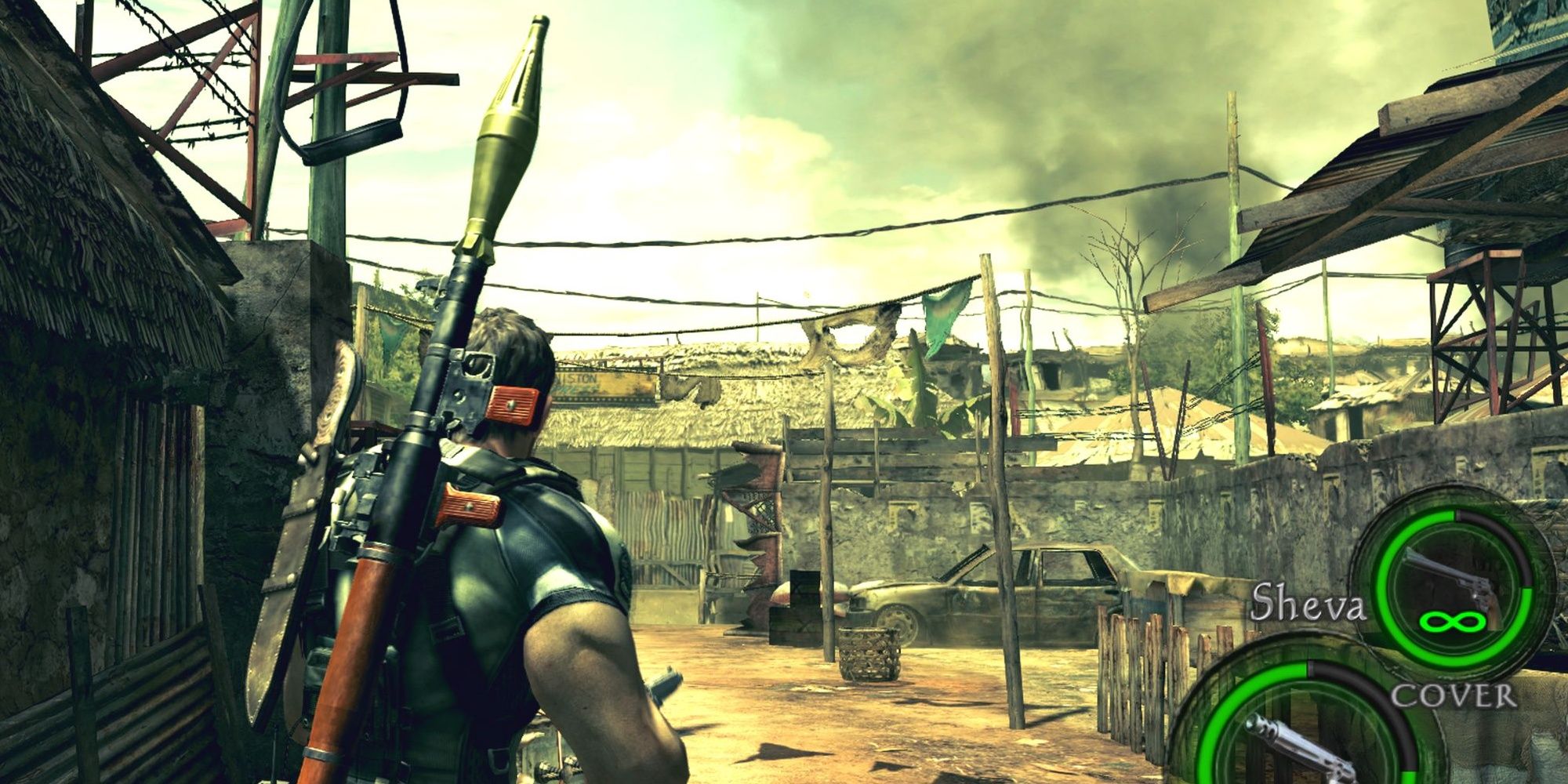 A screenshot from Resident Evil 5 showing off the green tint to it.