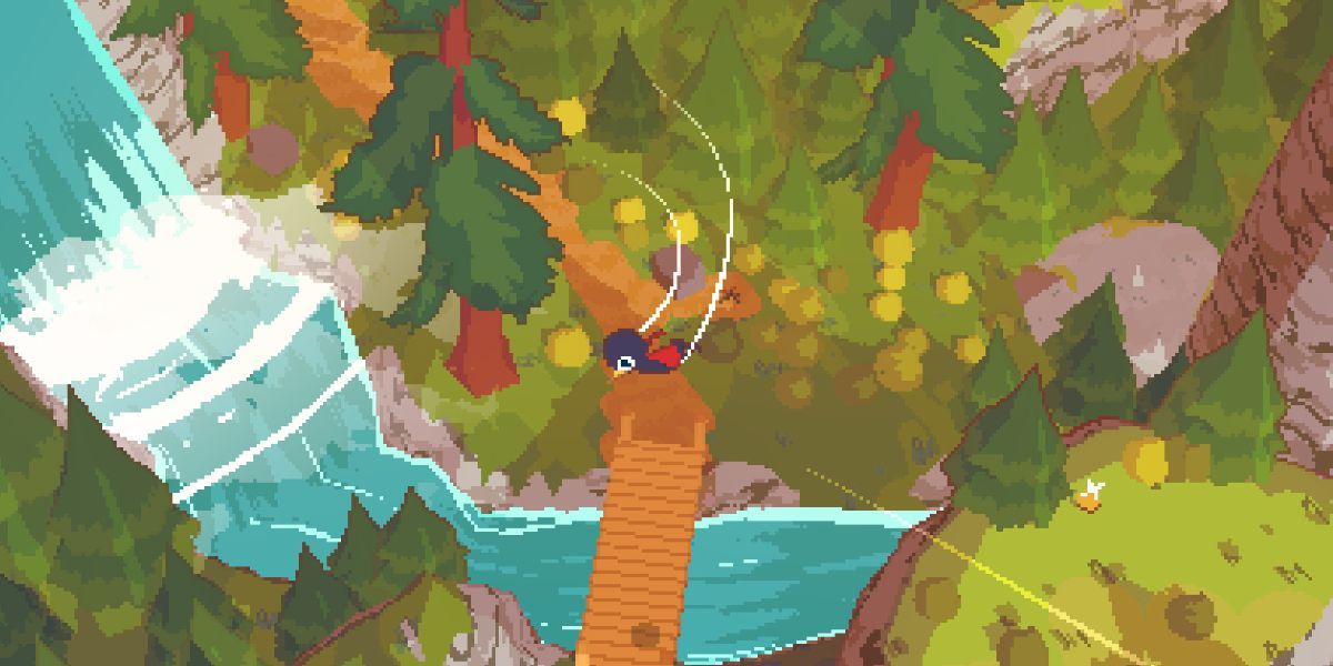 A Short Hike Screenshot Of Claire Flying Above Forest River