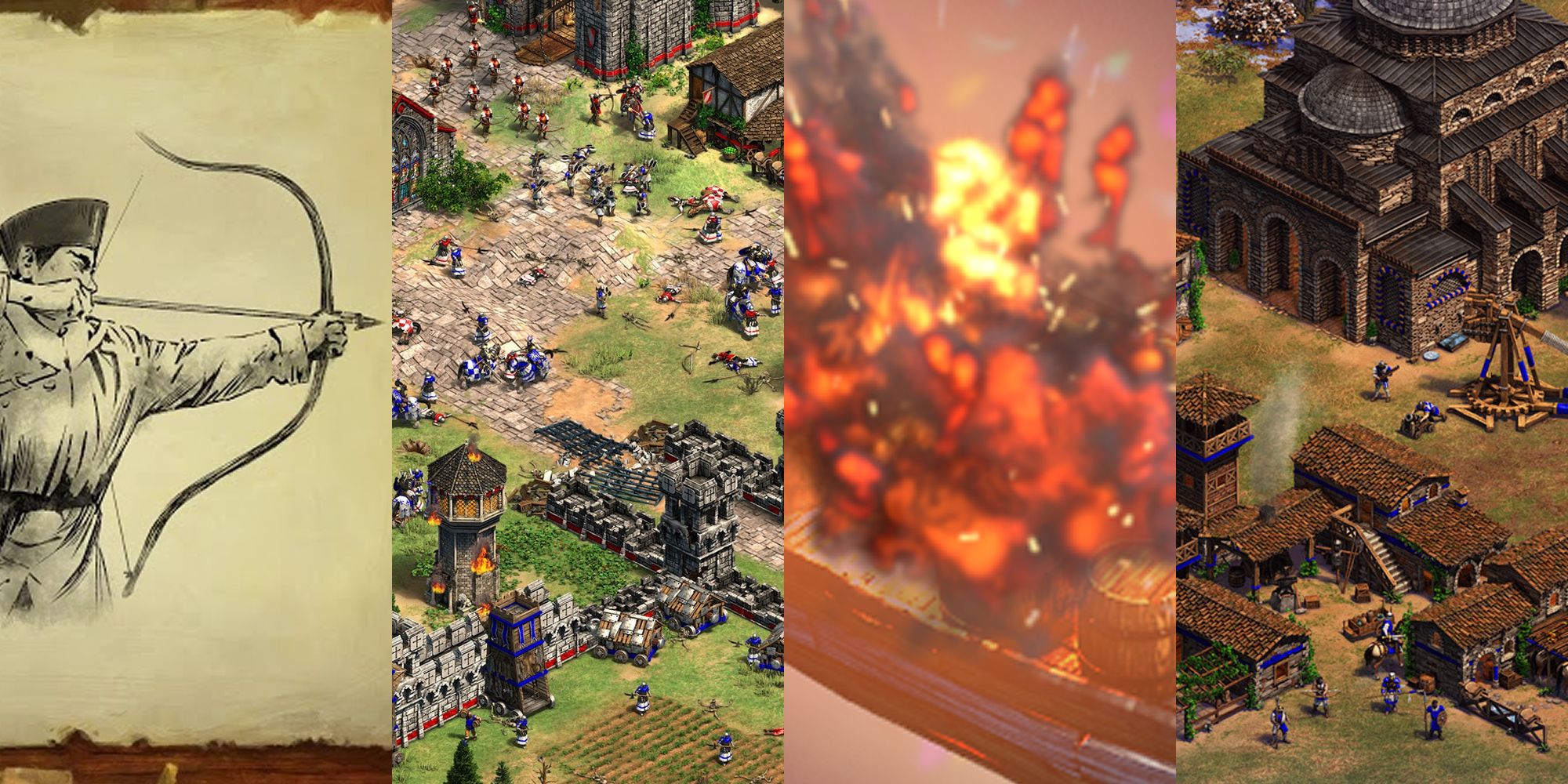 A Split Image Showing Scenes From Age Of Empires 2
