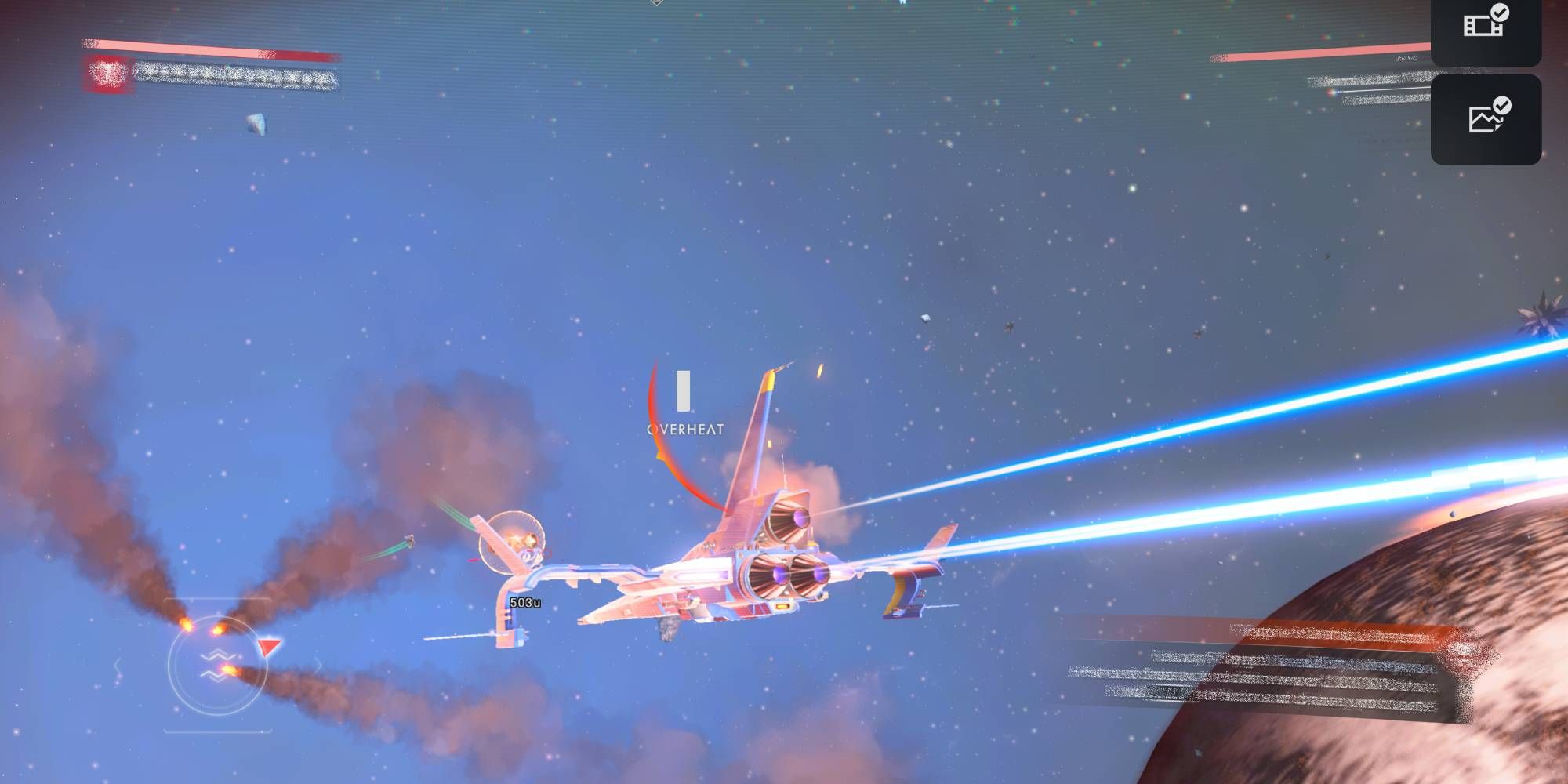 A starship firing the Rocket Launcher in No Man's Sky