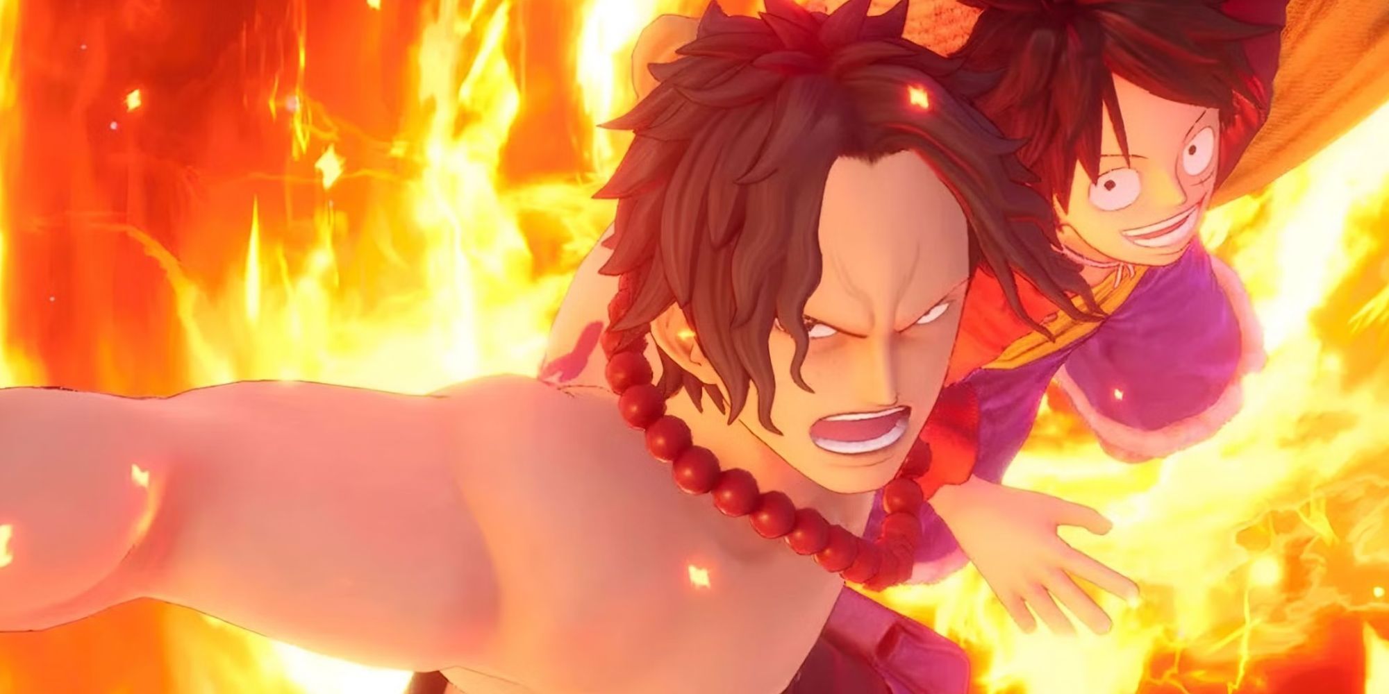 Image of Ace and Luffy surrounded by fire in One Piece Odyssey