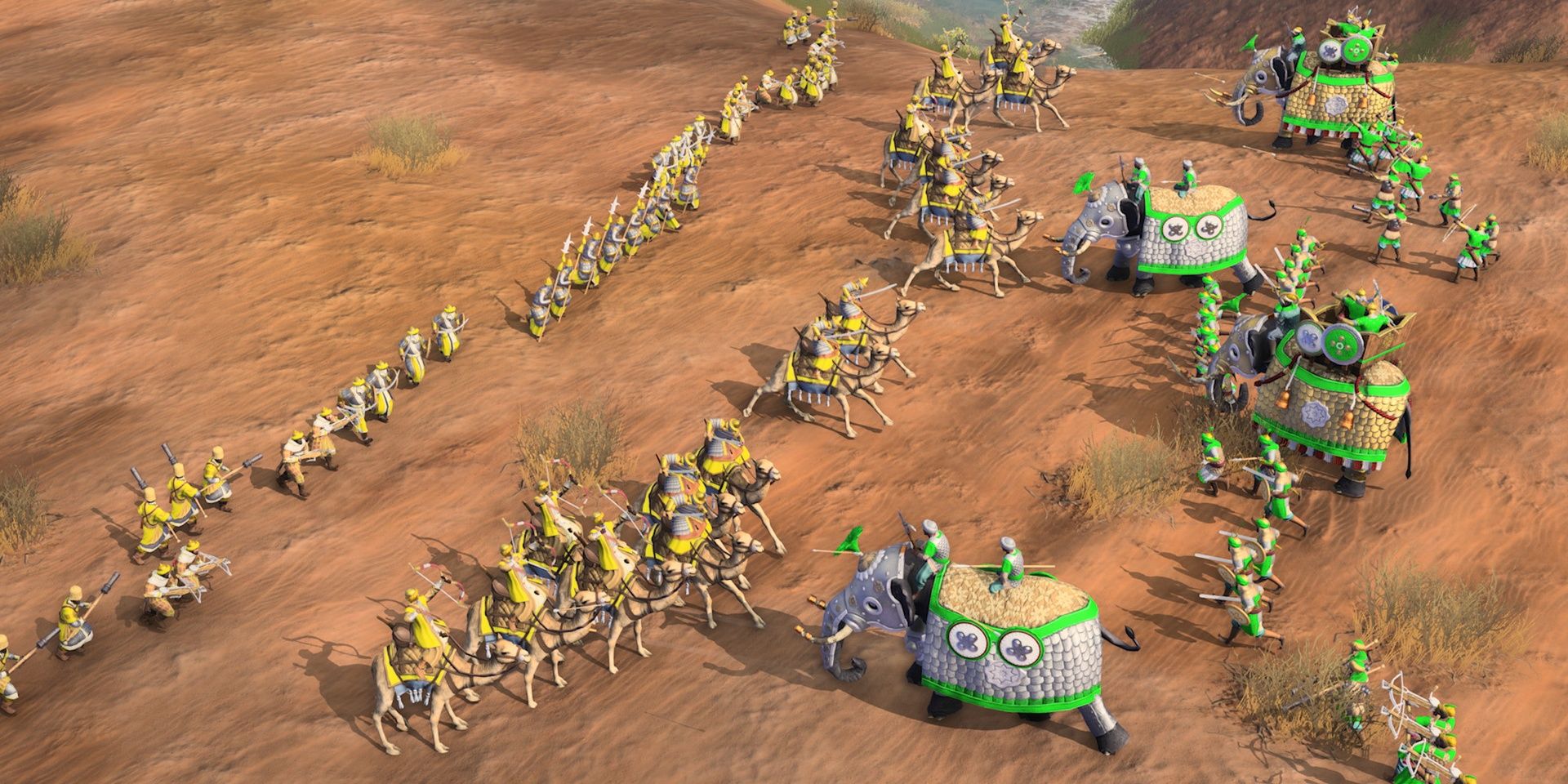 A battle with the green side using elephants in Age of Empires