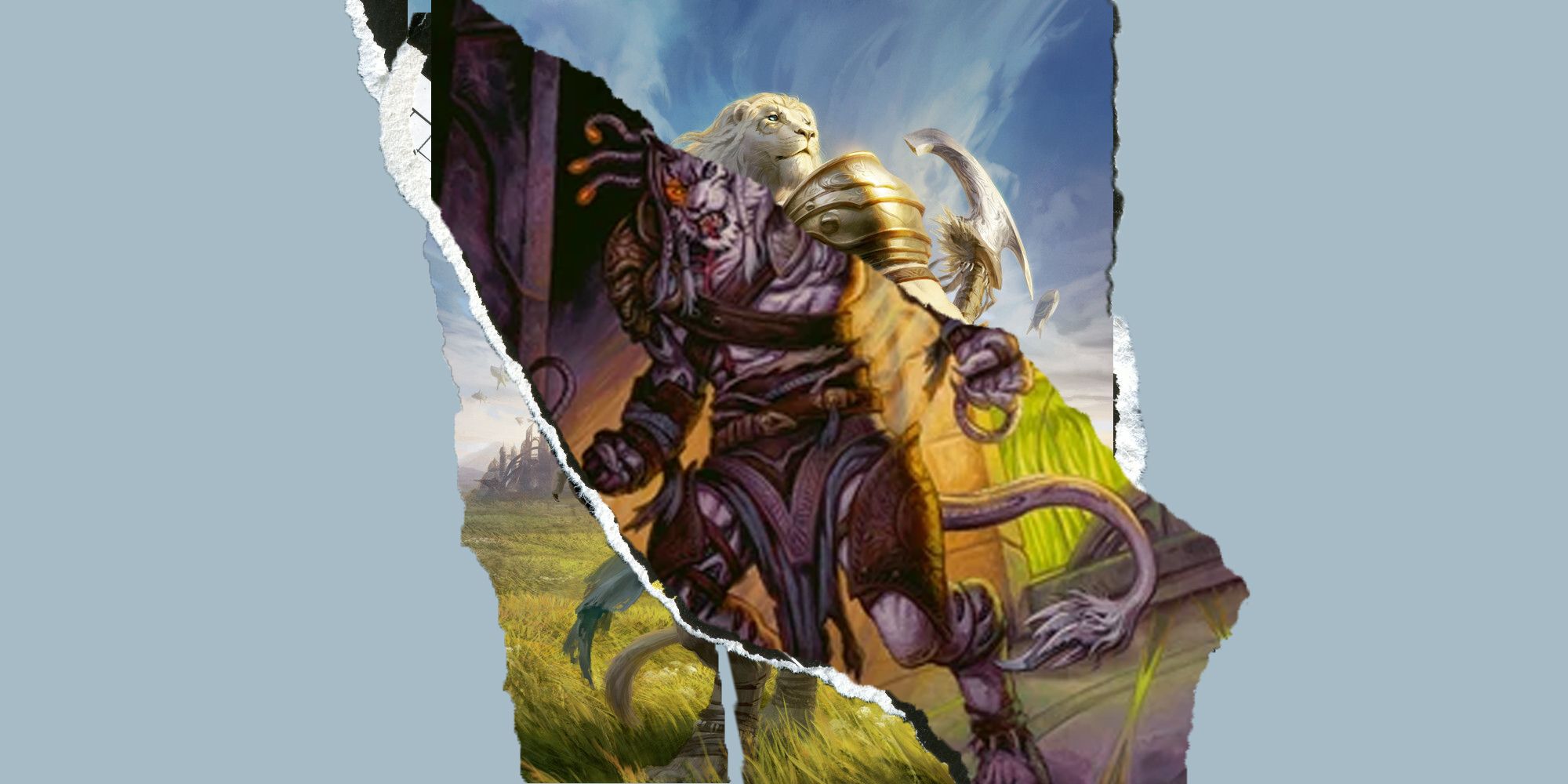 Ajani, torn away to reveal his compleated form.