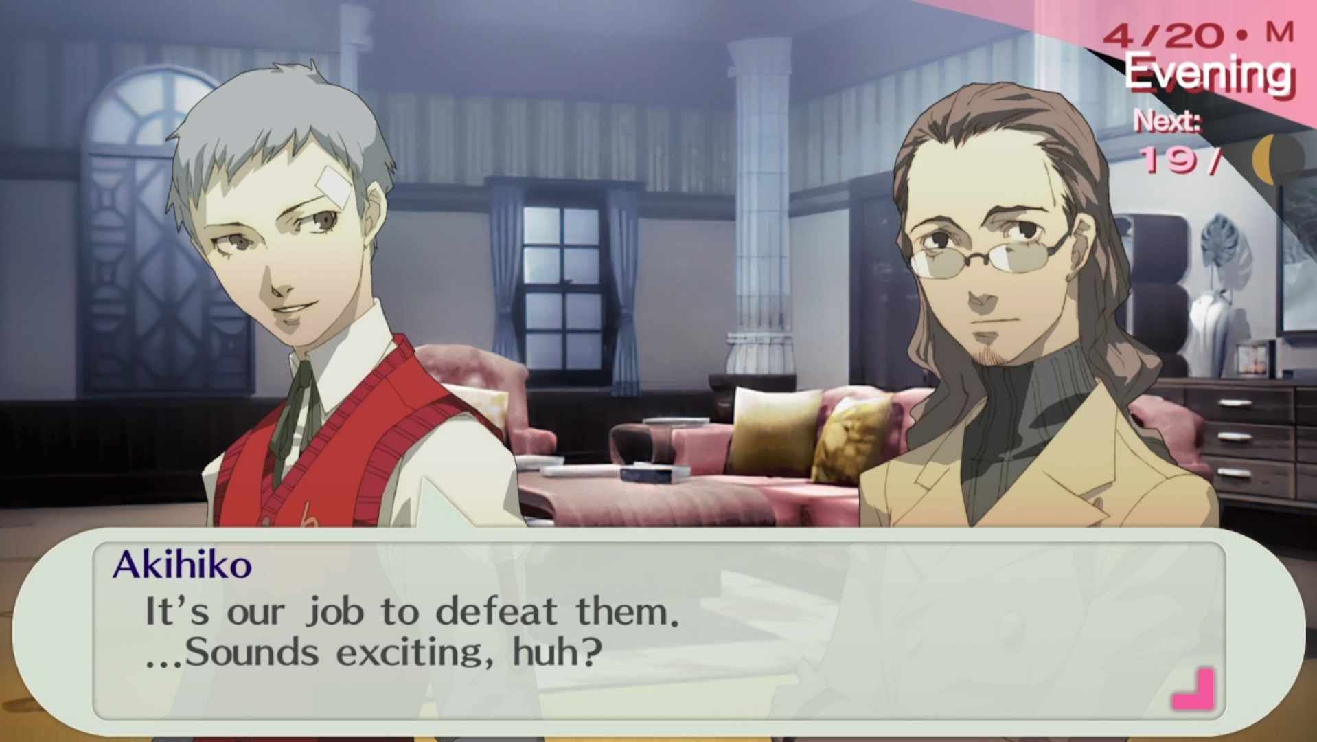 akihiko explaining to the female protagonist and ikutski what sees does in persona 3 portable