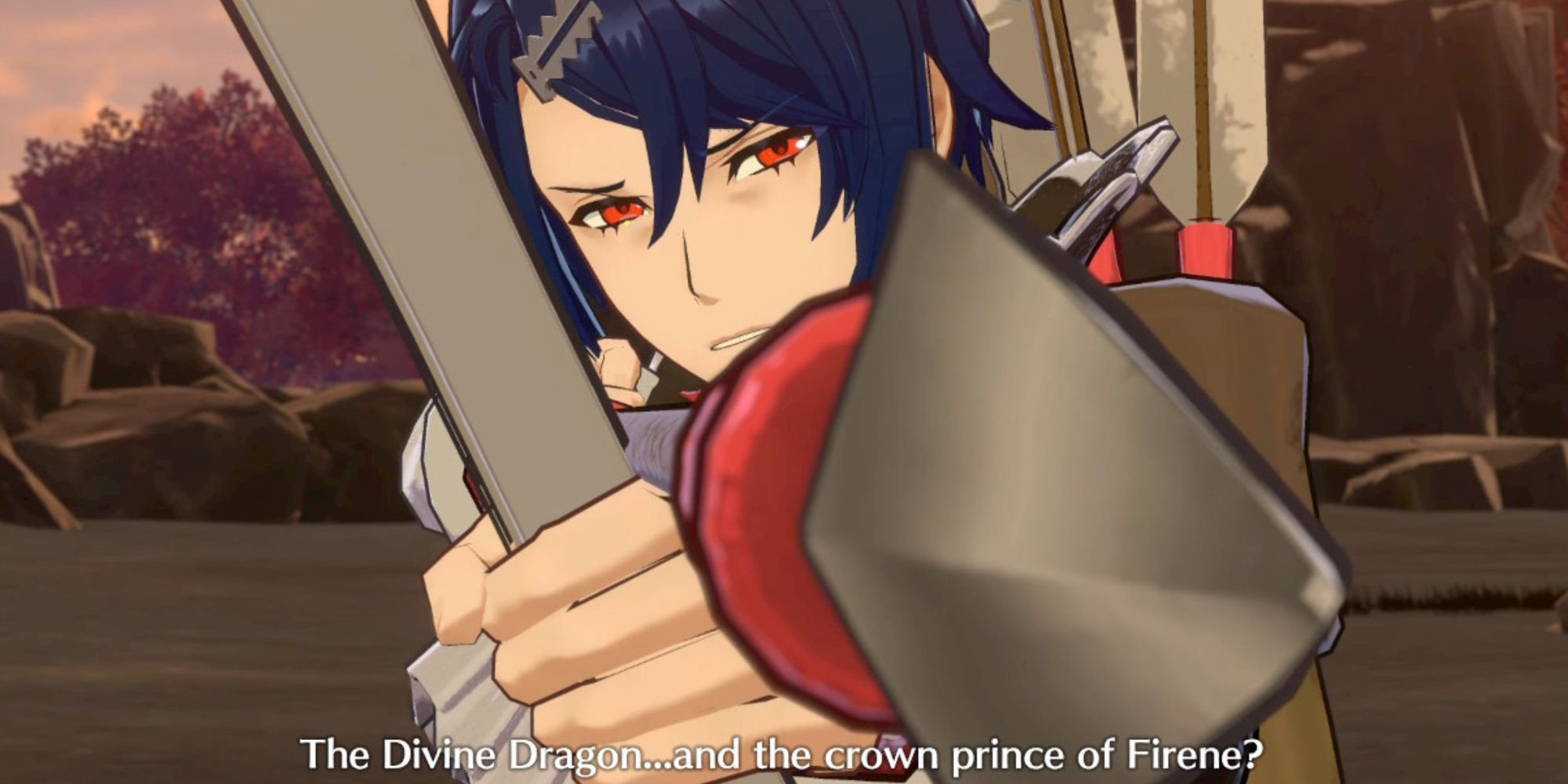 Fire Emblem Engage a blue haired archer pointing his bow at the camera