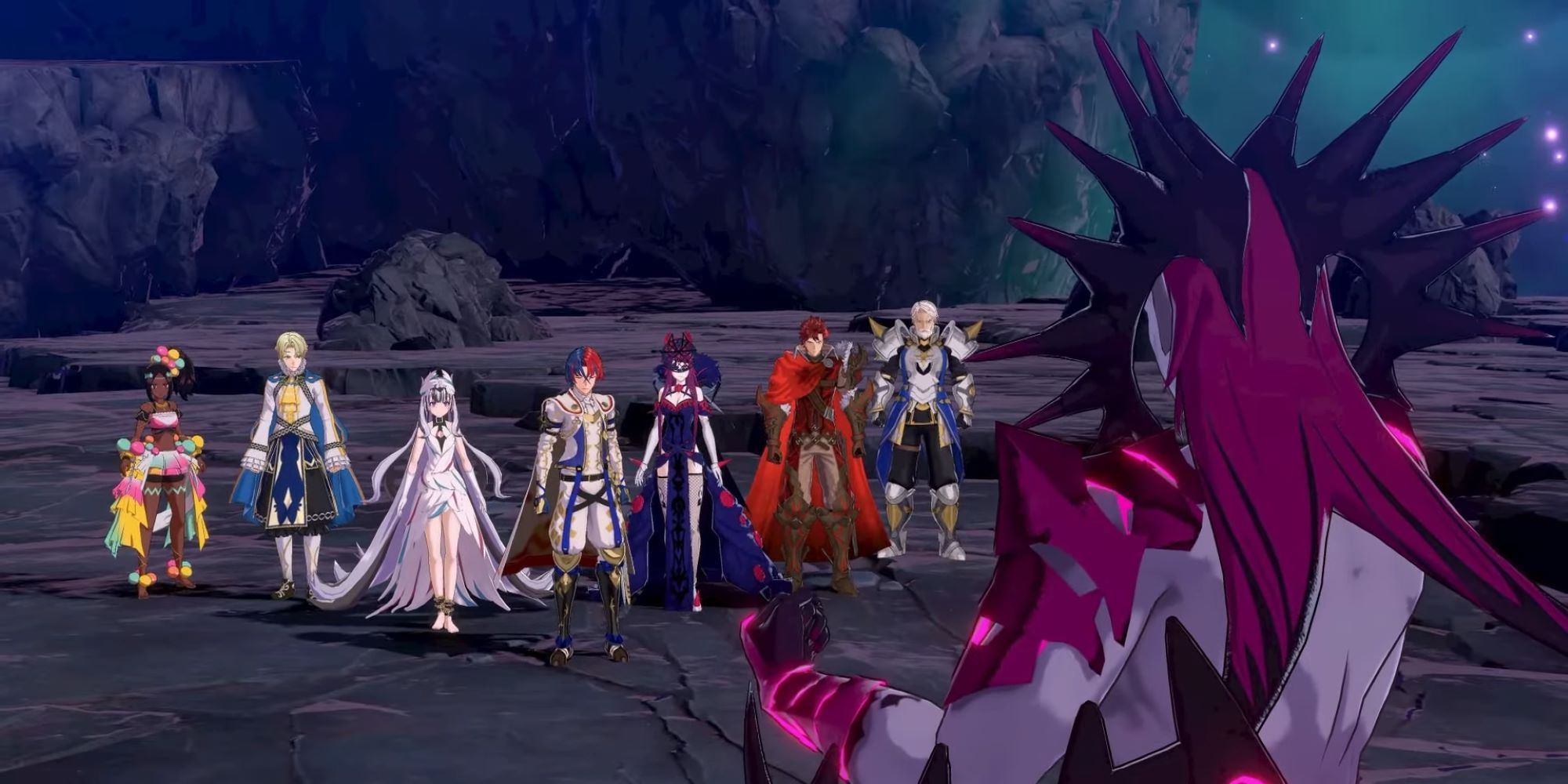 Alear and his forces confronting Sombron in Fire Emblem Engage