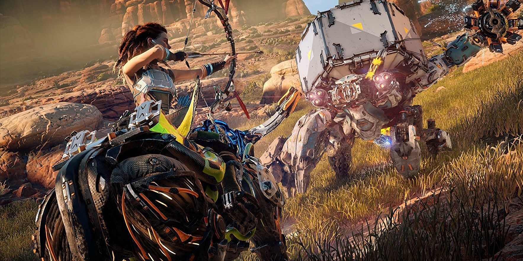 Aloy riding a machine in Horizon Zero Dawn